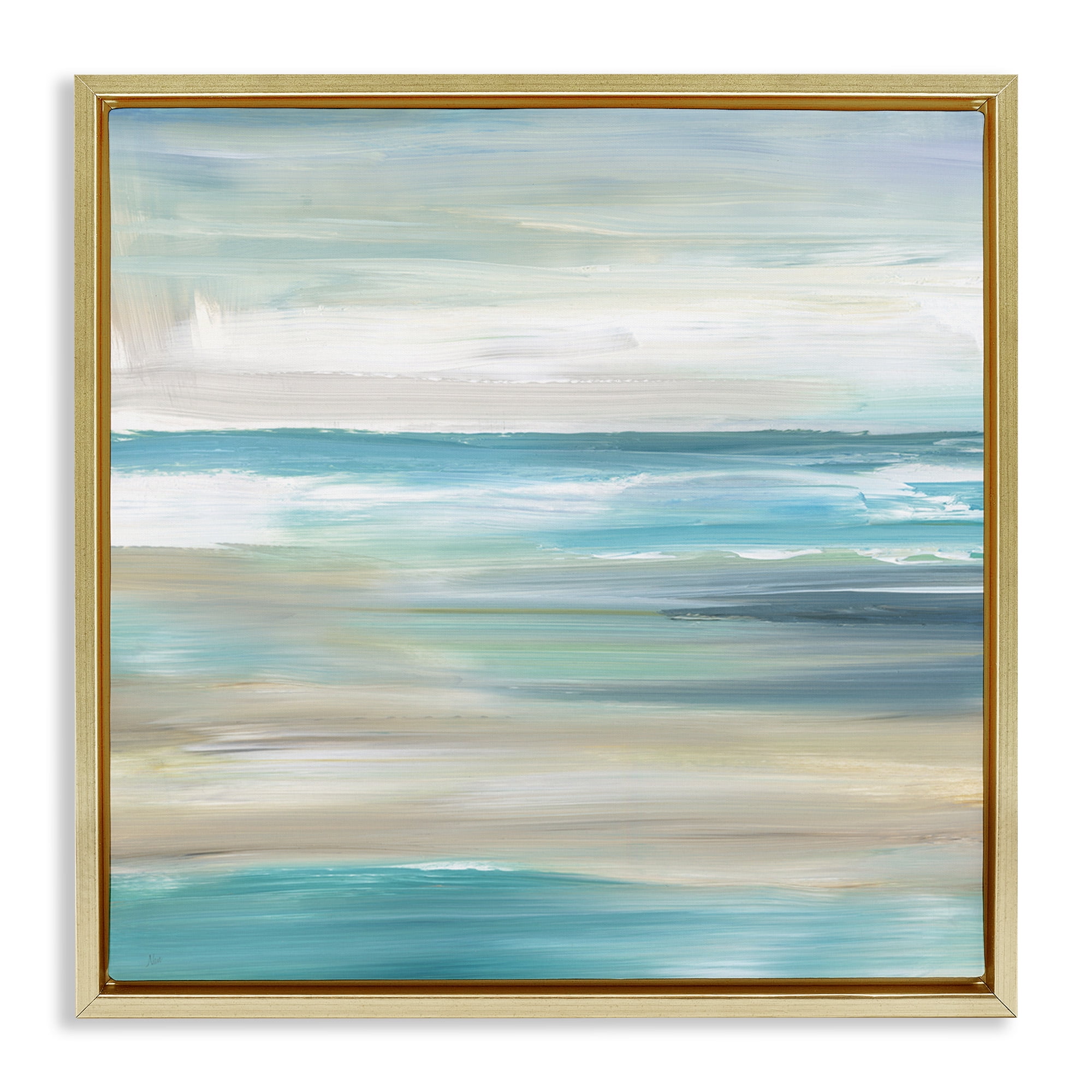 Stupell Industries Abstract Beach Sand Ocean Waves Nature Painting Gold Floater Framed Canvas Art Print Wall Art, 18 x 18