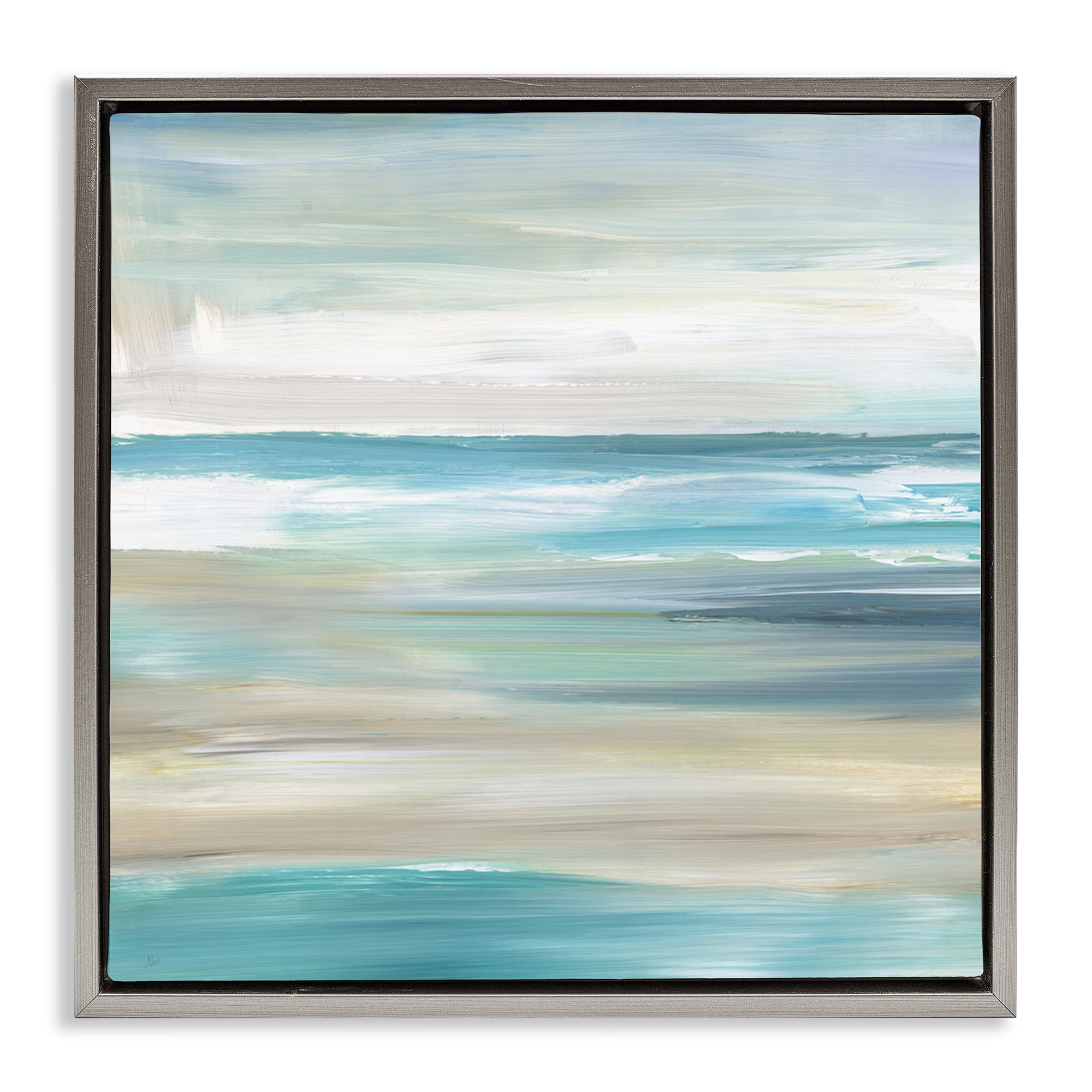 Stupell Industries Abstract Beach Sand Ocean Waves Nature Painting Gray Floater Framed Canvas Art Print Wall Art, 25 x 25