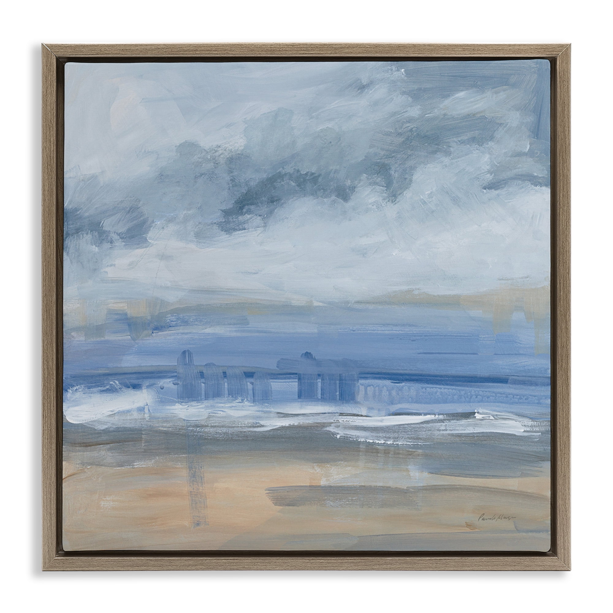 Stupell Industries Abstract Beach Scenery Coastal Painting Brown Floater Framed Canvas Art Print Wall Art, 18 x 18