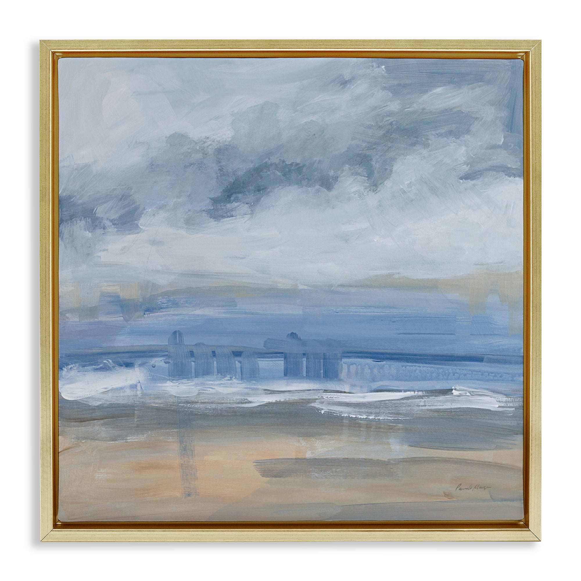 Stupell Industries Abstract Beach Scenery Coastal Painting Gold Floater Framed Canvas Art Print Wall Art, 25 x 25