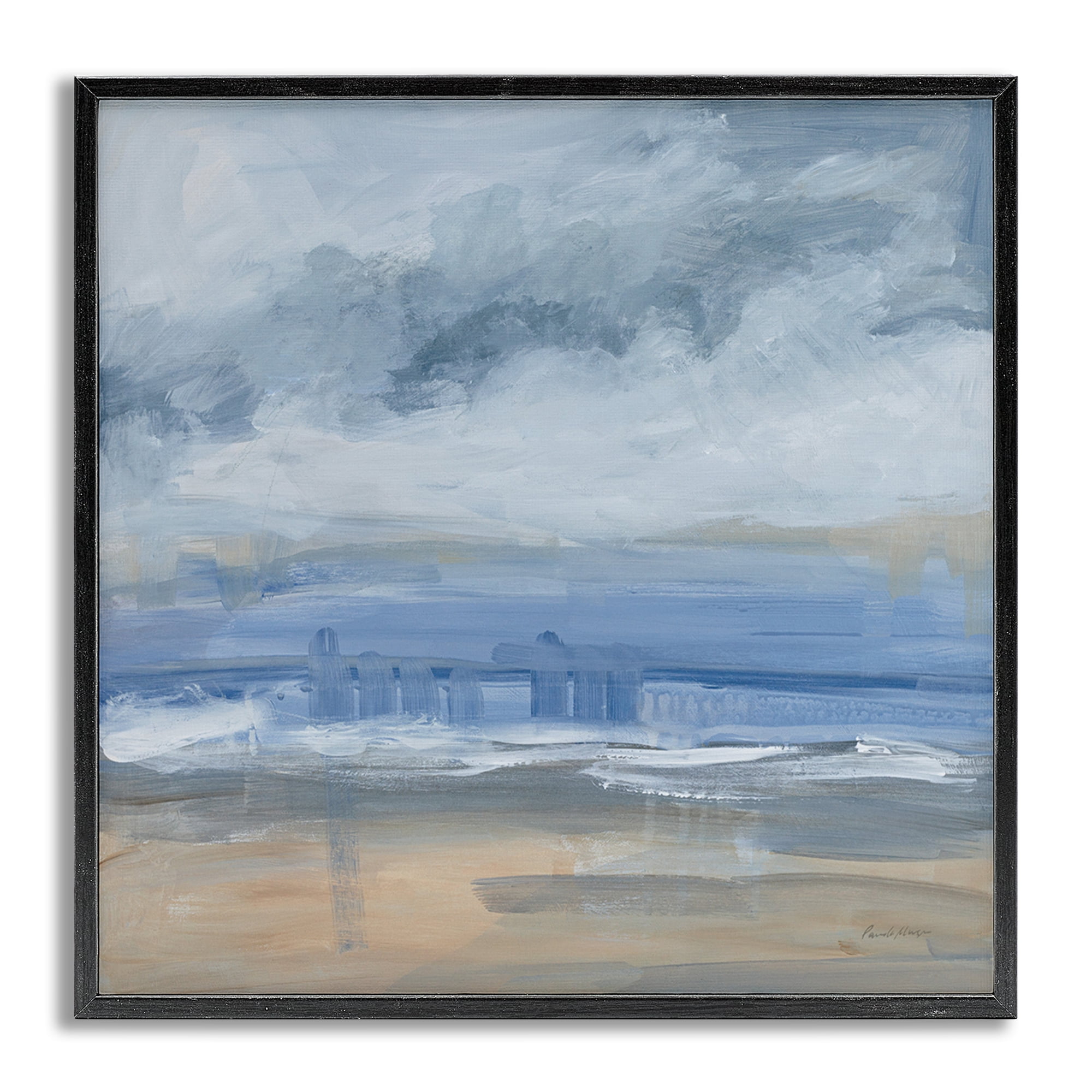 Stupell Industries Abstract Beach Scenery Coastal Painting Gray Framed Art Print Wall Art, 24 x 24