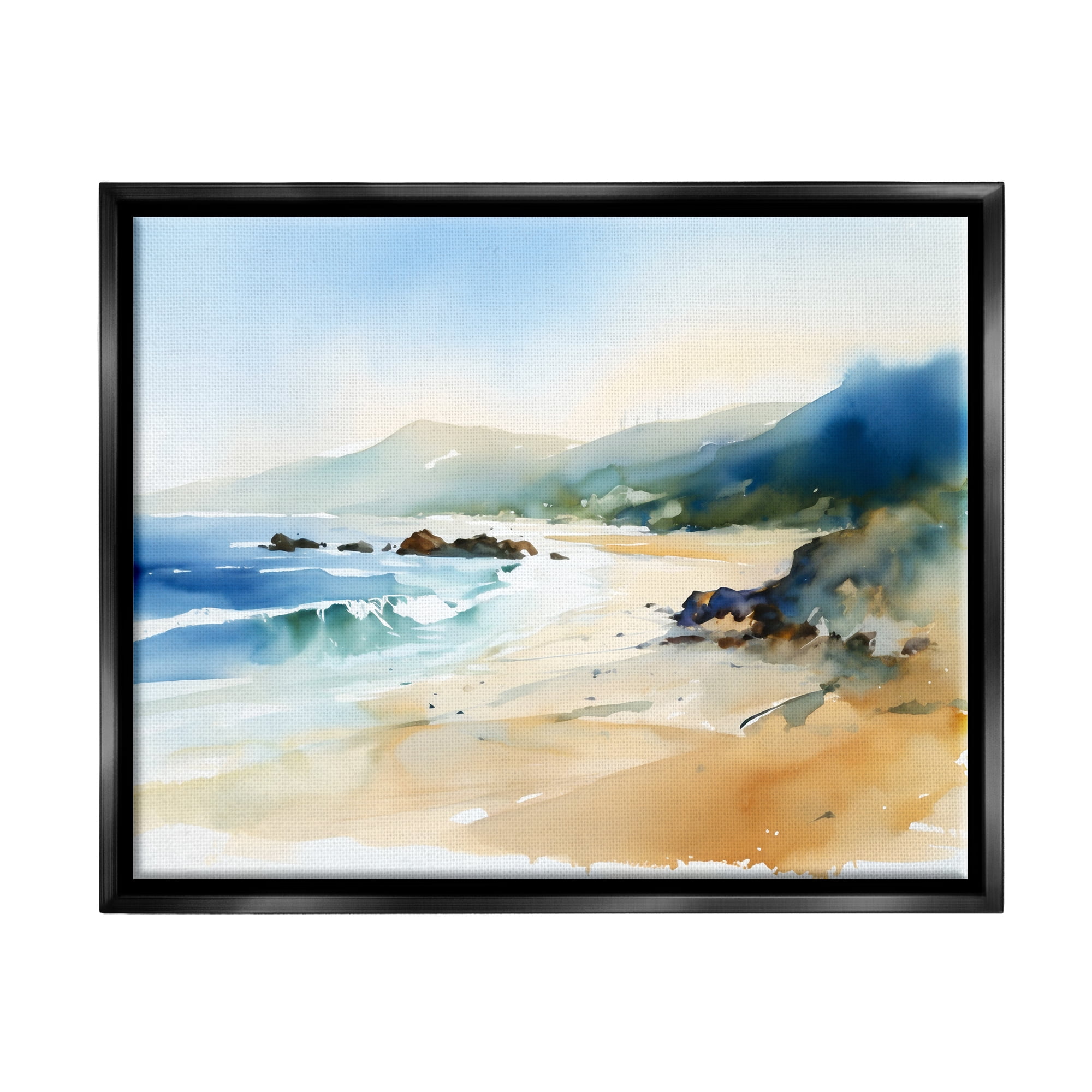 Stupell Industries Abstract Beach Scenery Landscape Painting Black Floater Framed Canvas Art Print Wall Art, 21 x 17