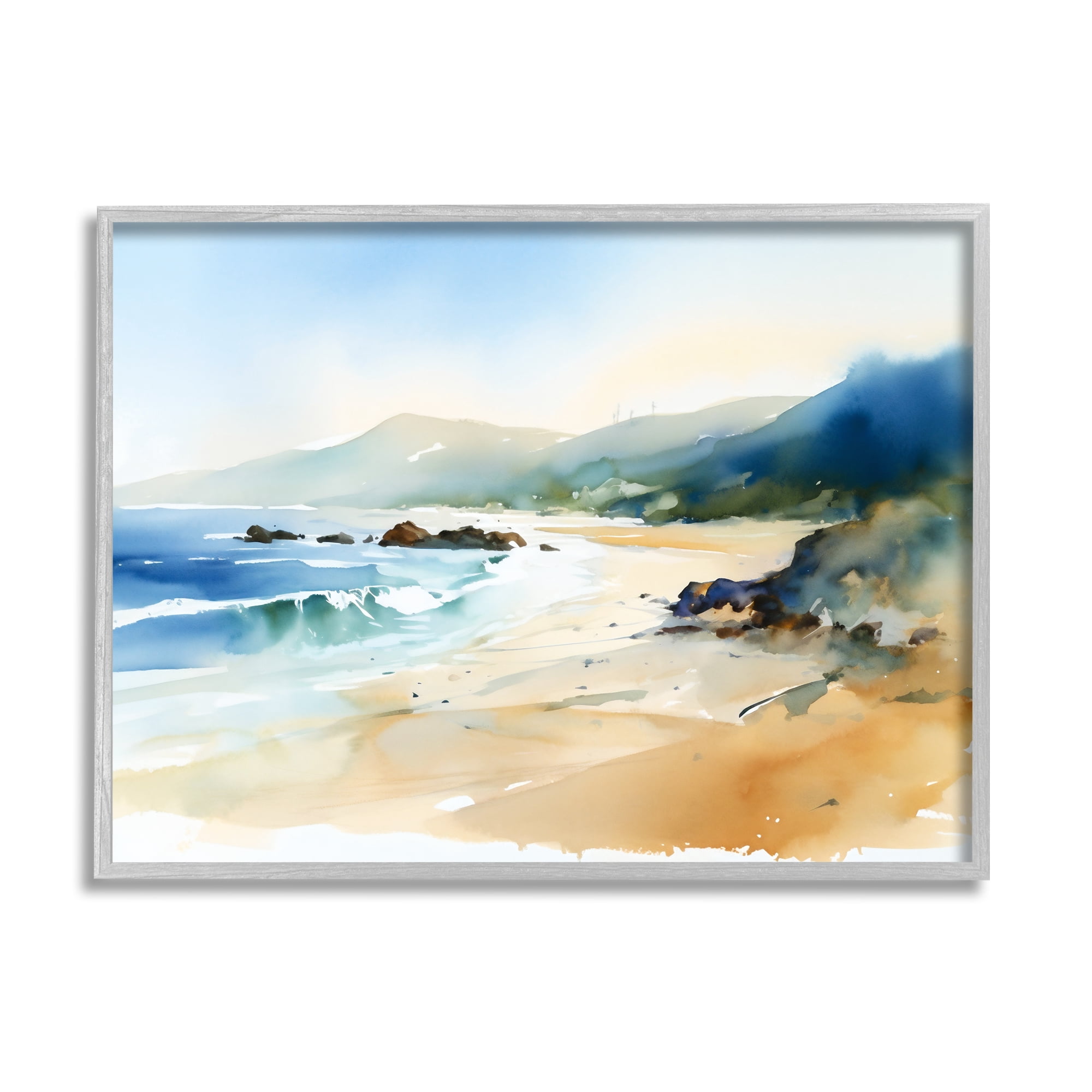 Stupell Industries Abstract Beach Scenery Landscape Painting Gray Framed Art Print Wall Art, 30 x 24
