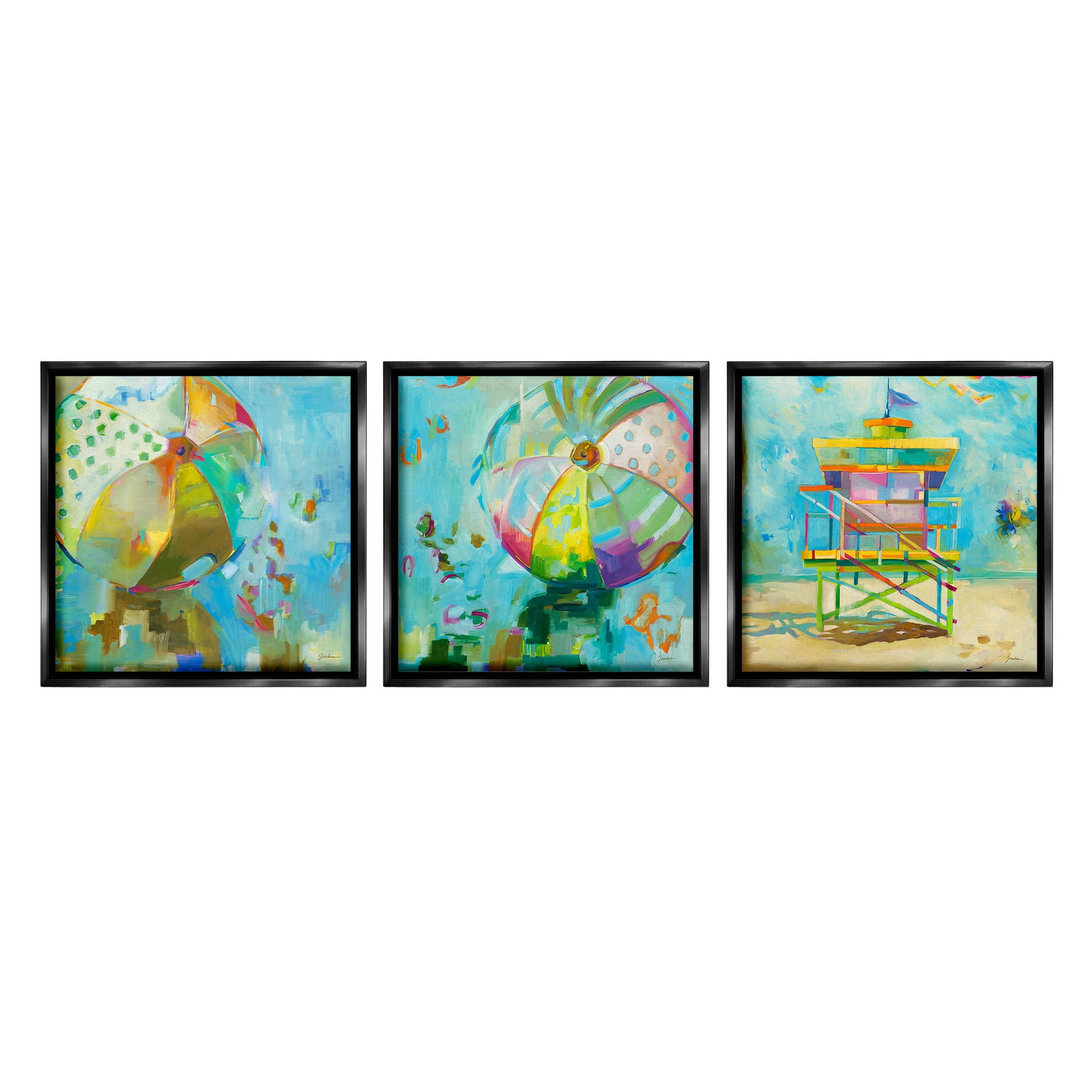 Stupell Industries Abstract Beach Scenes Abstract Painting Black Floater Framed Canvas Art Print Wall Art, 25 x 25, Set of 3