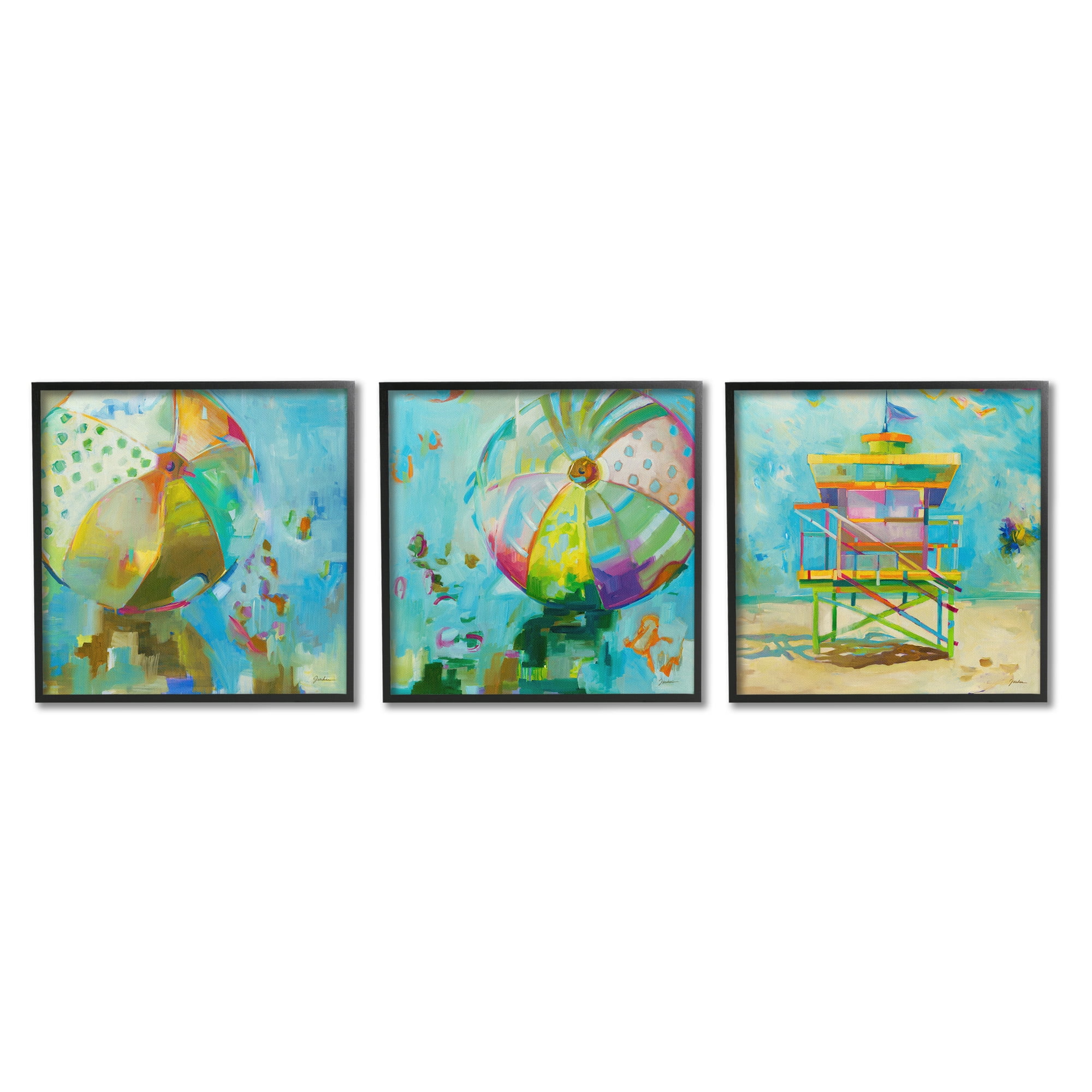 Stupell Industries Abstract Beach Scenes Abstract Painting Black Framed Art Print Wall Art, 17 x 17, Set of 3