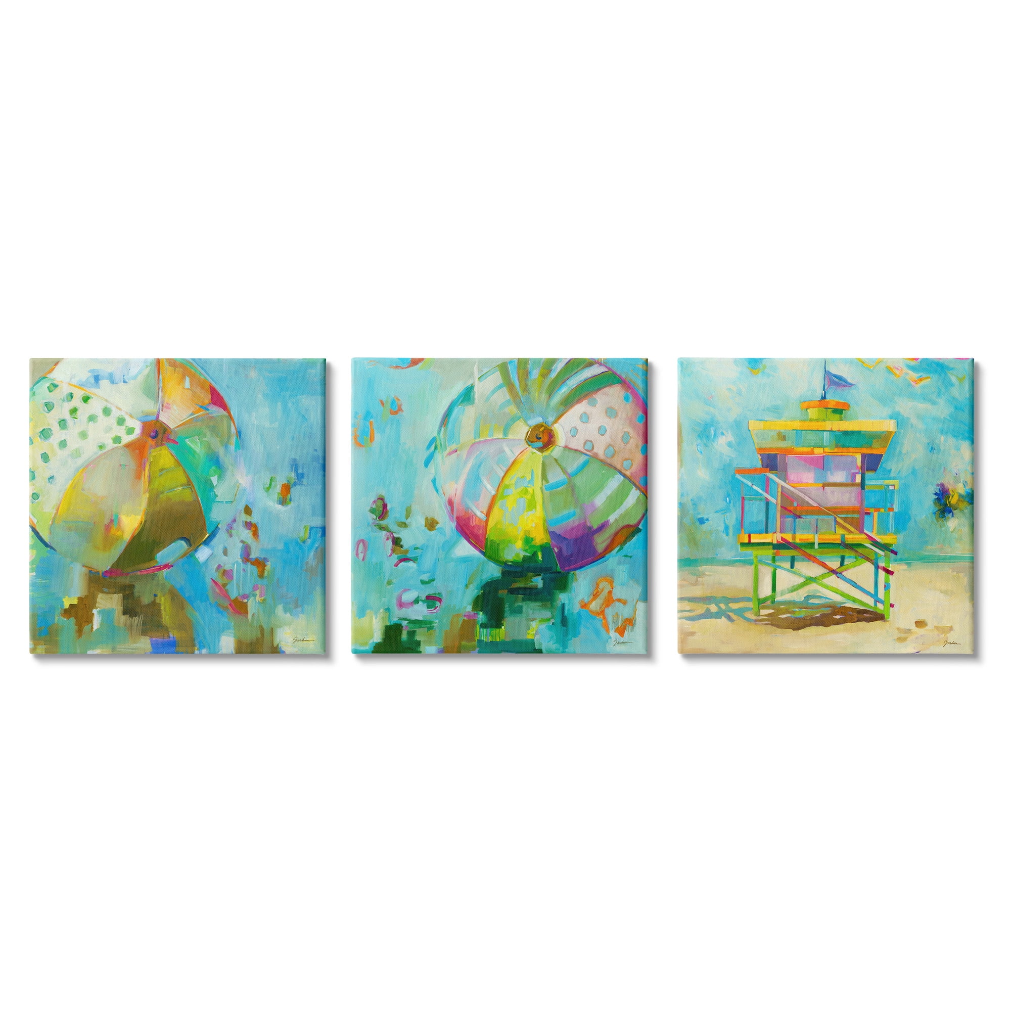 Stupell Industries Abstract Beach Scenes Abstract Painting Gallery Wrapped Canvas Art Print Wall Art, 17 x 17, Set of 3