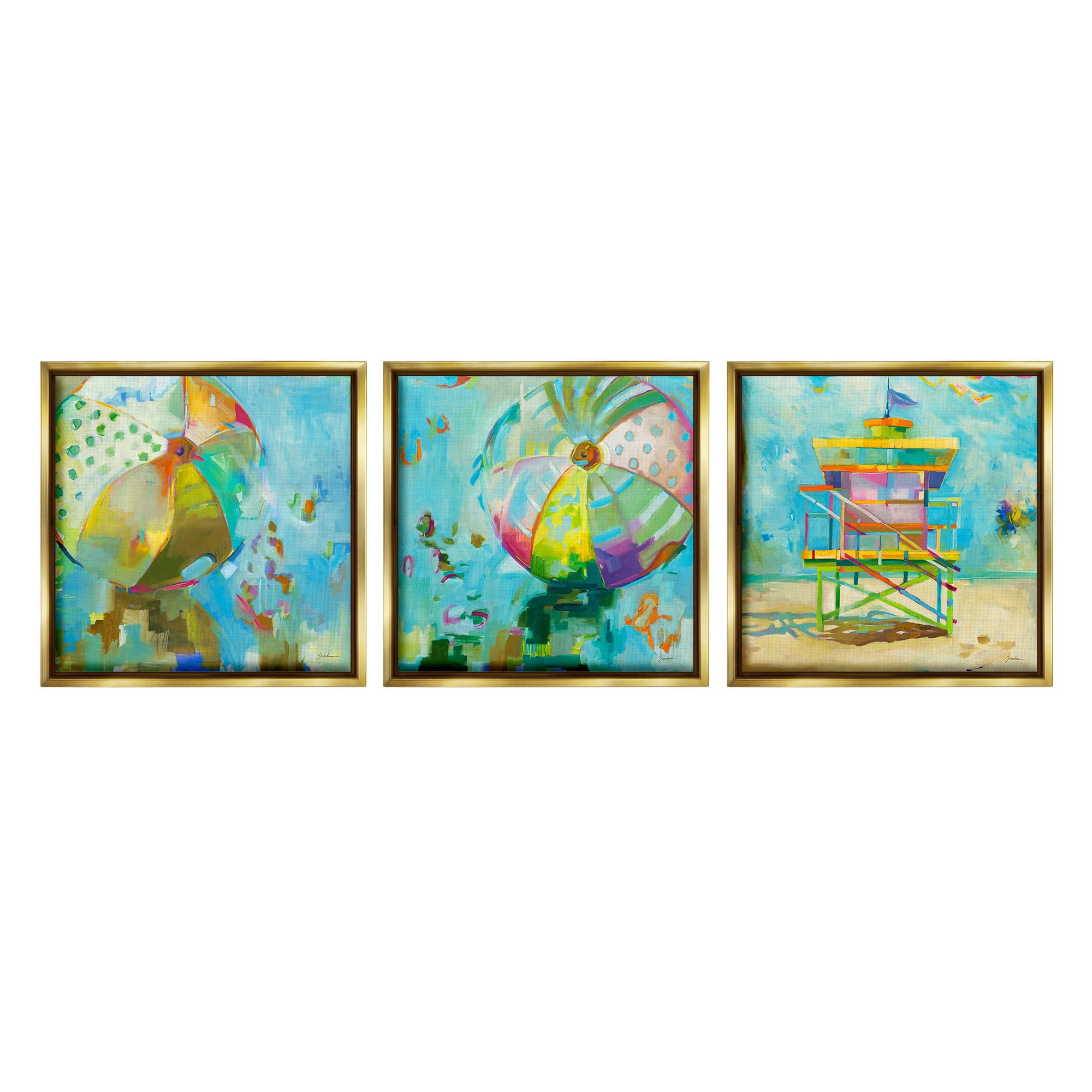 Stupell Industries Abstract Beach Scenes Abstract Painting Gold Floater Framed Canvas Art Print Wall Art, 25 x 25, Set of 3