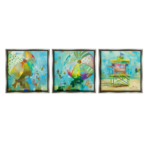 Stupell Industries Abstract Beach Scenes Abstract Painting Gray Floater Framed Canvas Art Print Wall Art, 18 x 18, Set of 3