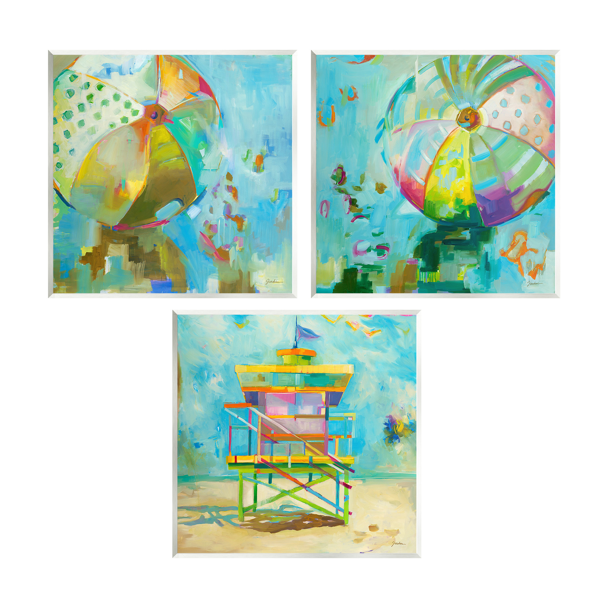 Stupell Industries Abstract Beach Scenes Abstract Painting Unframed Art Print Wall Art, 12 x 12, Set of 3