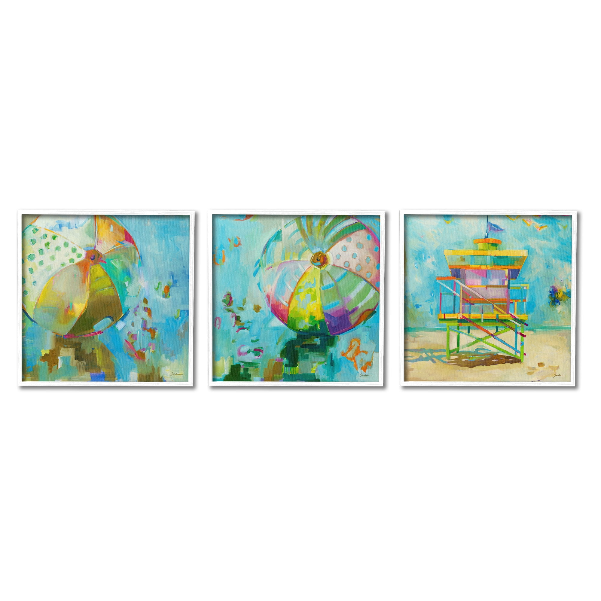 Stupell Industries Abstract Beach Scenes Abstract Painting White Framed Art Print Wall Art, 12 x 12, Set of 3