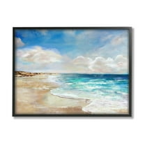 Stupell Industries Abstract Beach Shore Scene Nature Painting Black Framed Art Print Wall Art, 14 x 11