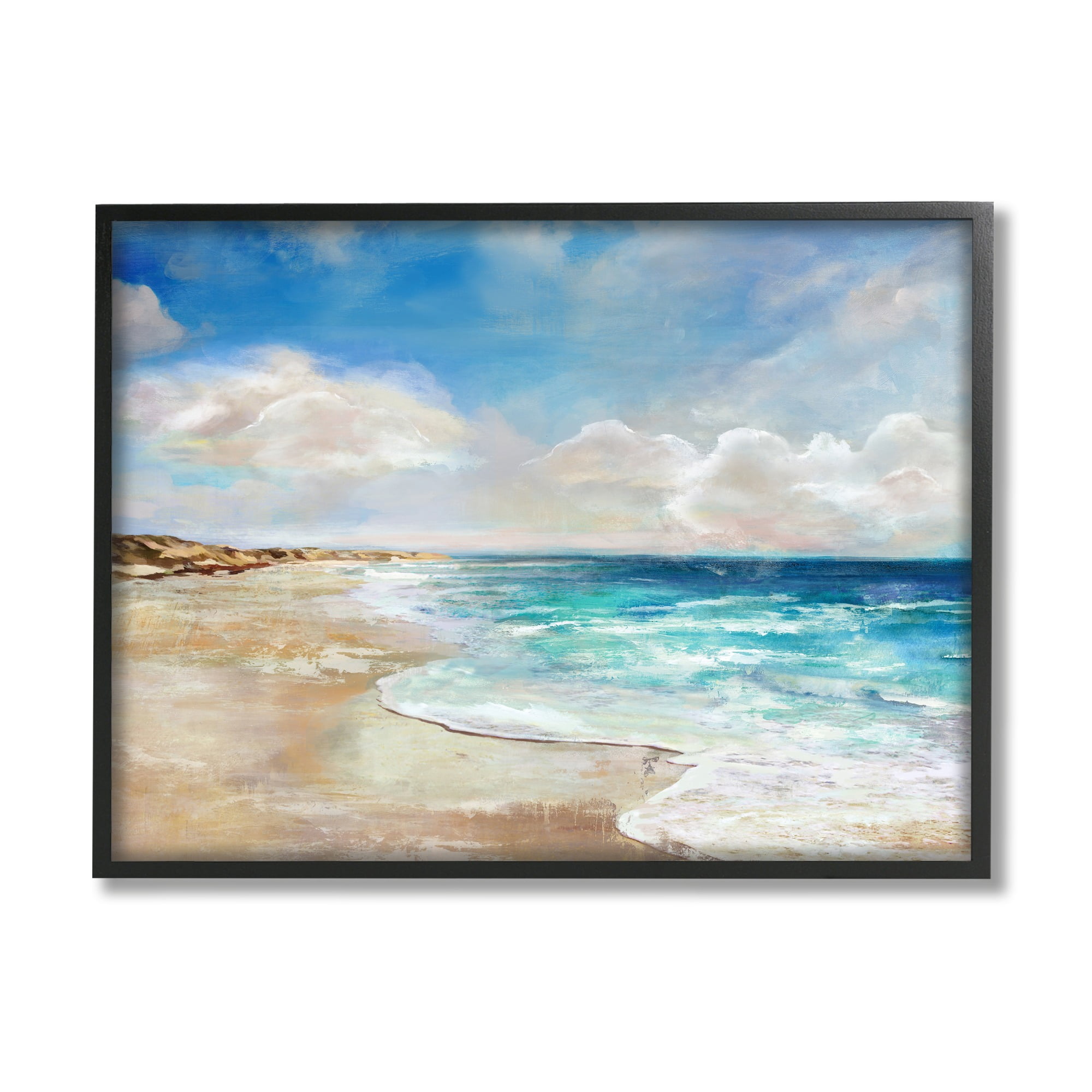 Stupell Industries Abstract Beach Shore Scene Nature Painting Black Framed Art Print Wall Art, 30 x 24