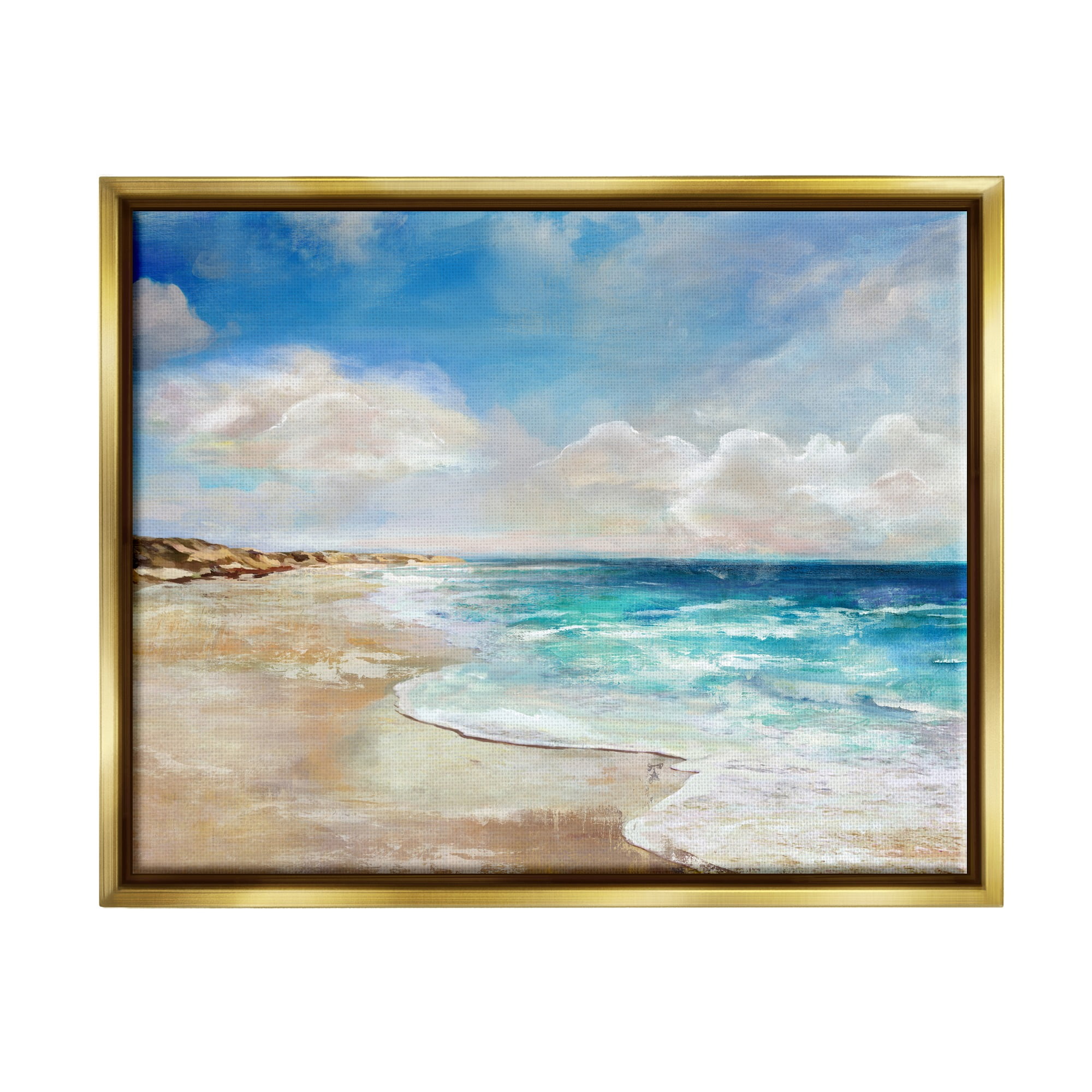 Stupell Industries Abstract Beach Shore Scene Nature Painting Gold Floater Framed Canvas Art Print Wall Art, 31 x 25