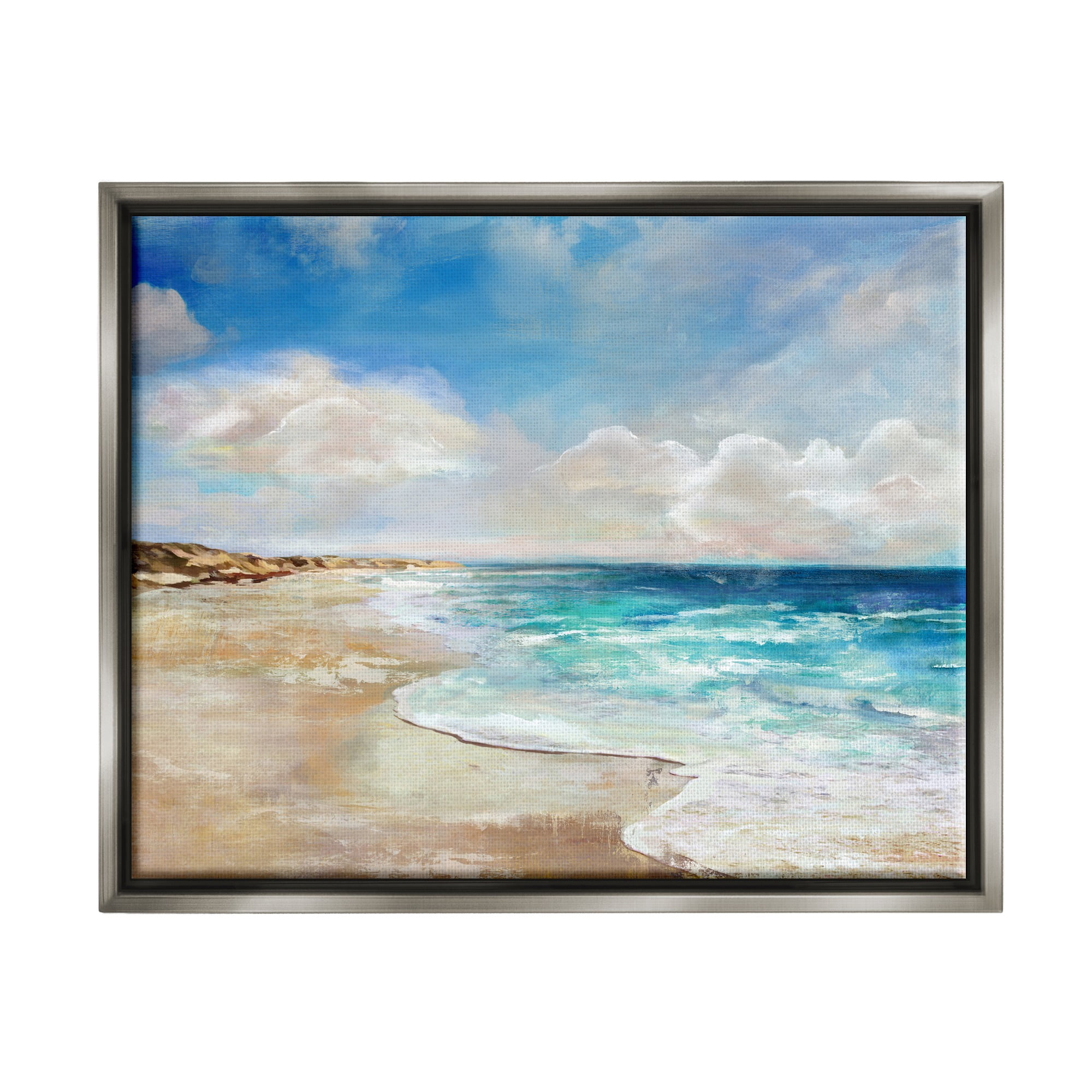 Stupell Industries Abstract Beach Shore Scene Nature Painting Gray Floater Framed Canvas Art Print Wall Art, 21 x 17