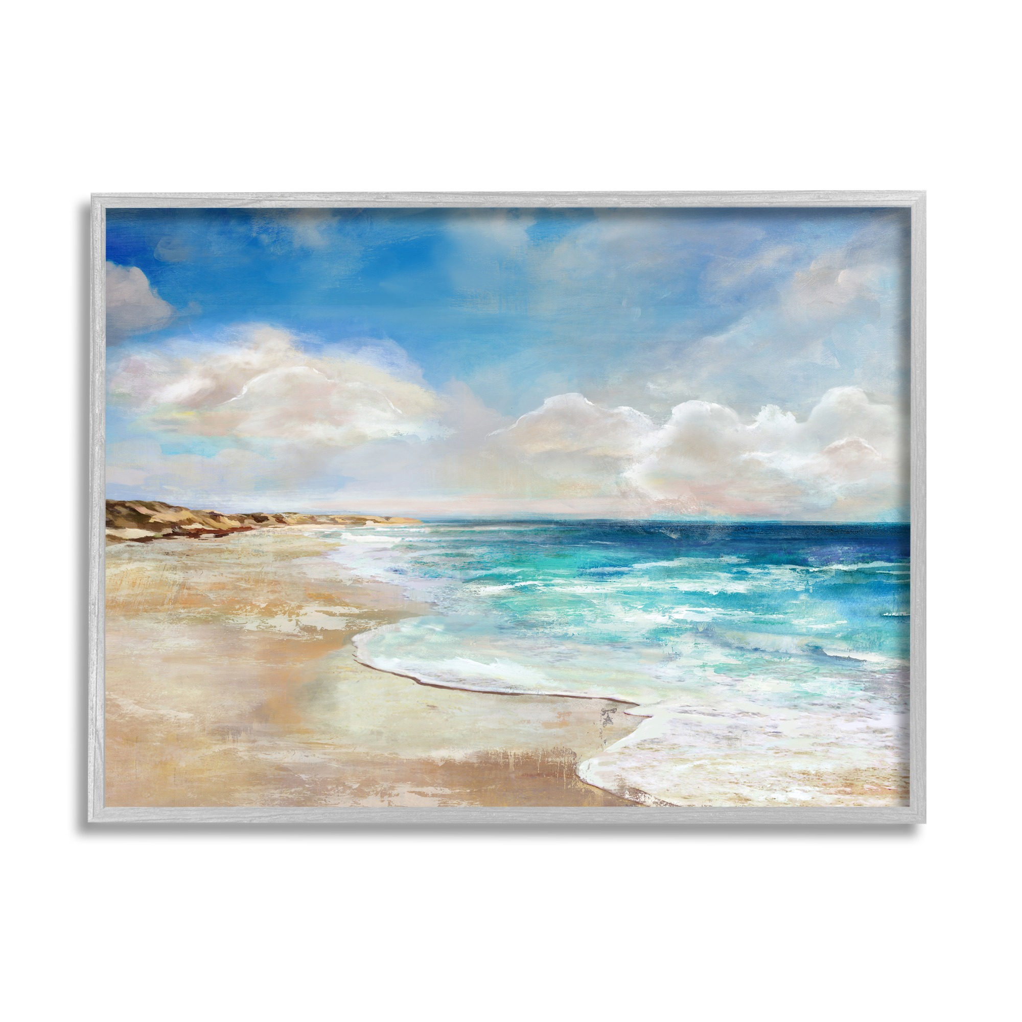 Stupell Industries Abstract Beach Shore Scene Nature Painting Gray Framed Art Print Wall Art, 20 x 16