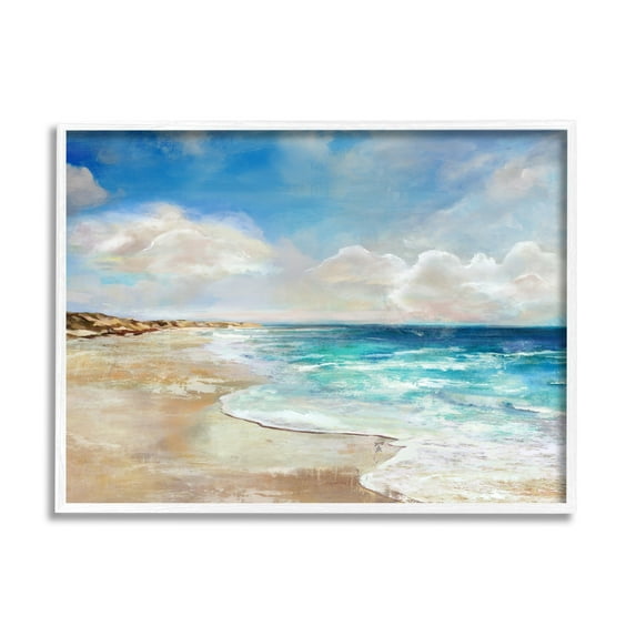 Stupell Industries Abstract Beach Shore Scene Nature Painting White Framed Art Print Wall Art, 14 x 11