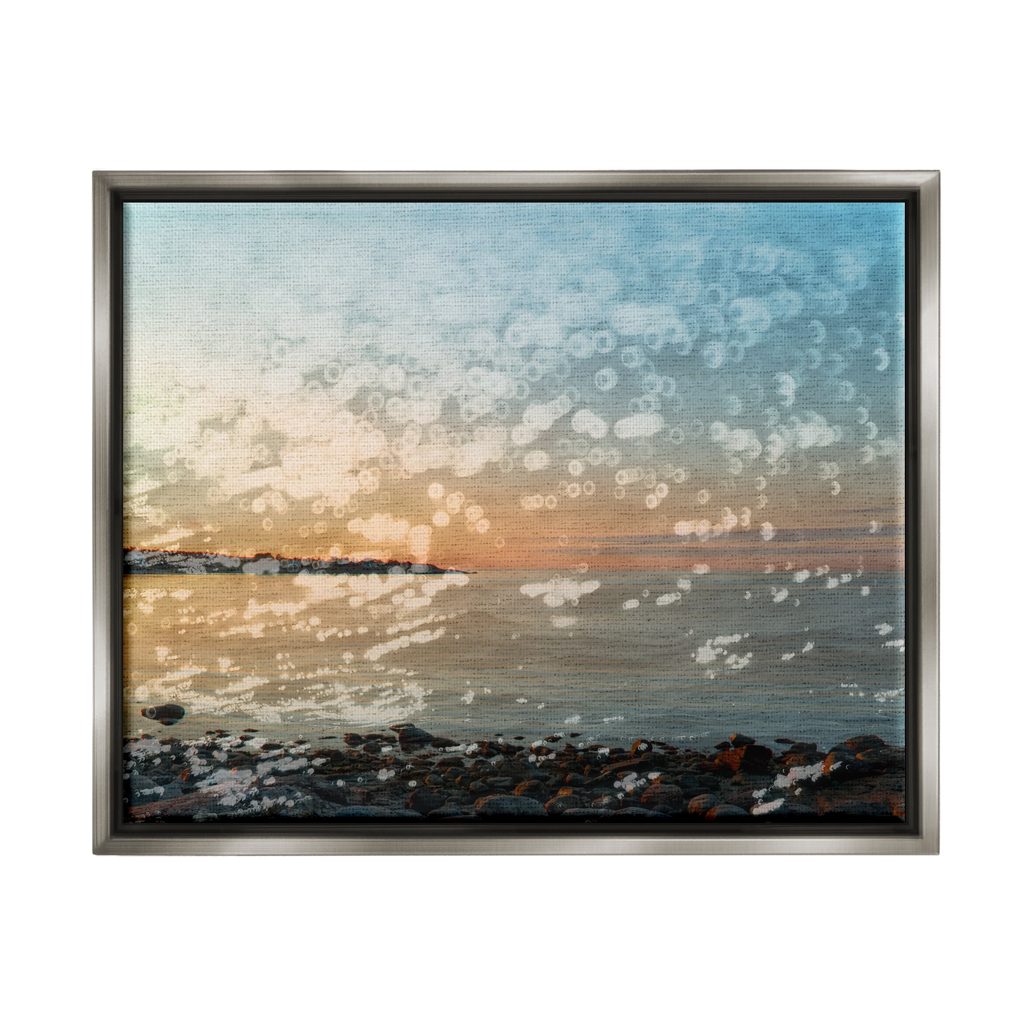 Stupell Industries Abstract Beach Splash Landscape Painting Gray Floater Framed Canvas Art Print Wall Art, 31 x 25