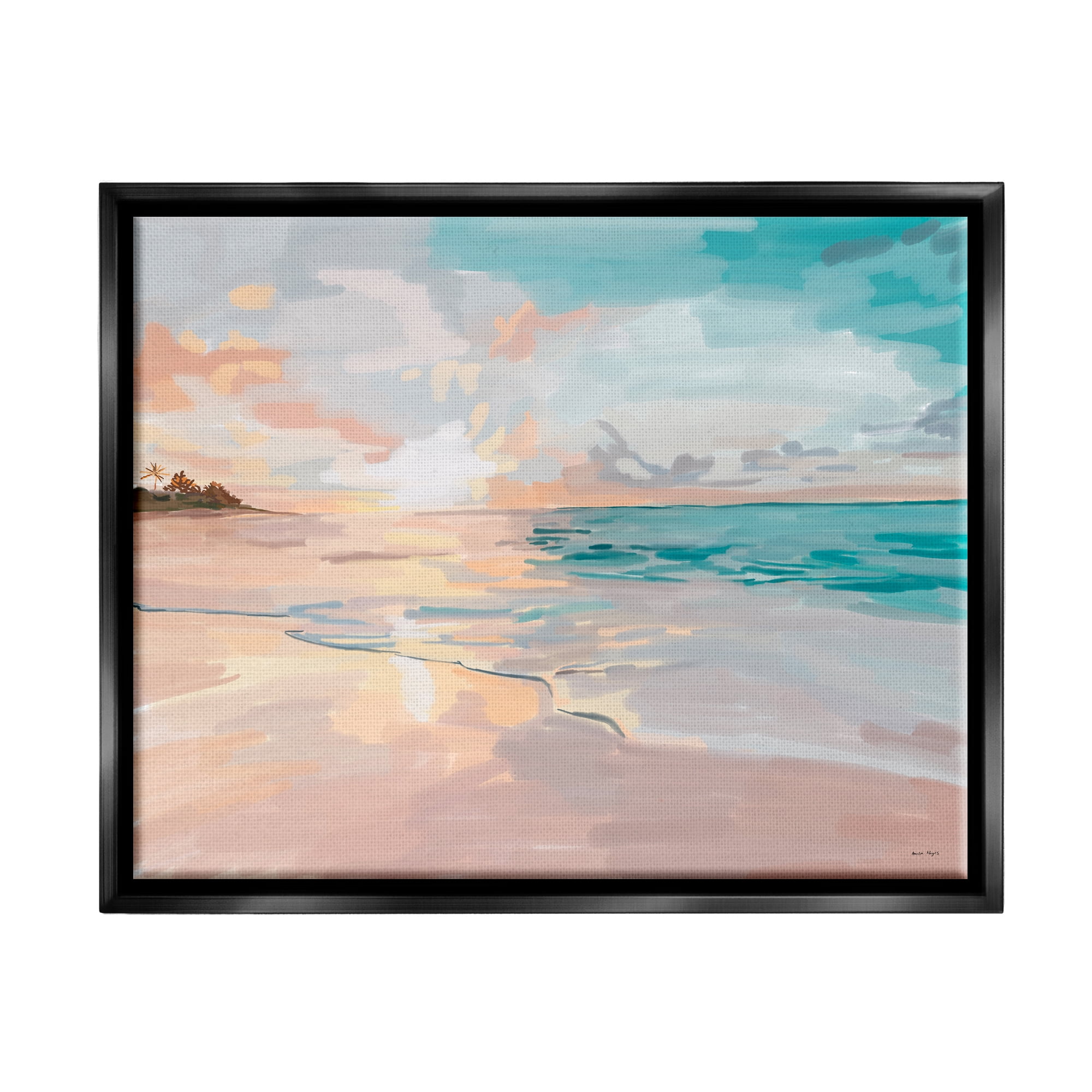 Stupell Industries Abstract Beach Sunset Nature Painting Black Floater Framed Art Print Wall Art, 31 x 25