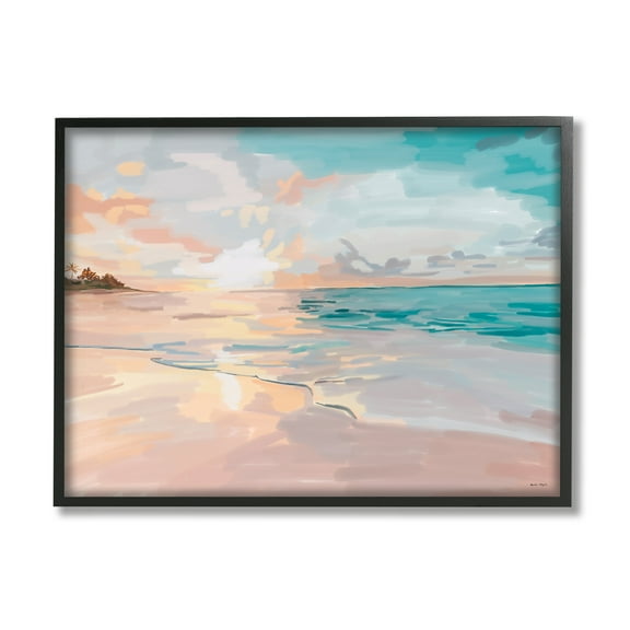 Stupell Industries Abstract Beach Sunset Nature Painting Black Framed Art Print Wall Art, 14 x 11
