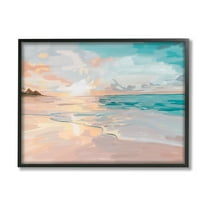 Stupell Industries Abstract Beach Sunset Nature Painting Black Framed Art Print Wall Art, 14 x 11