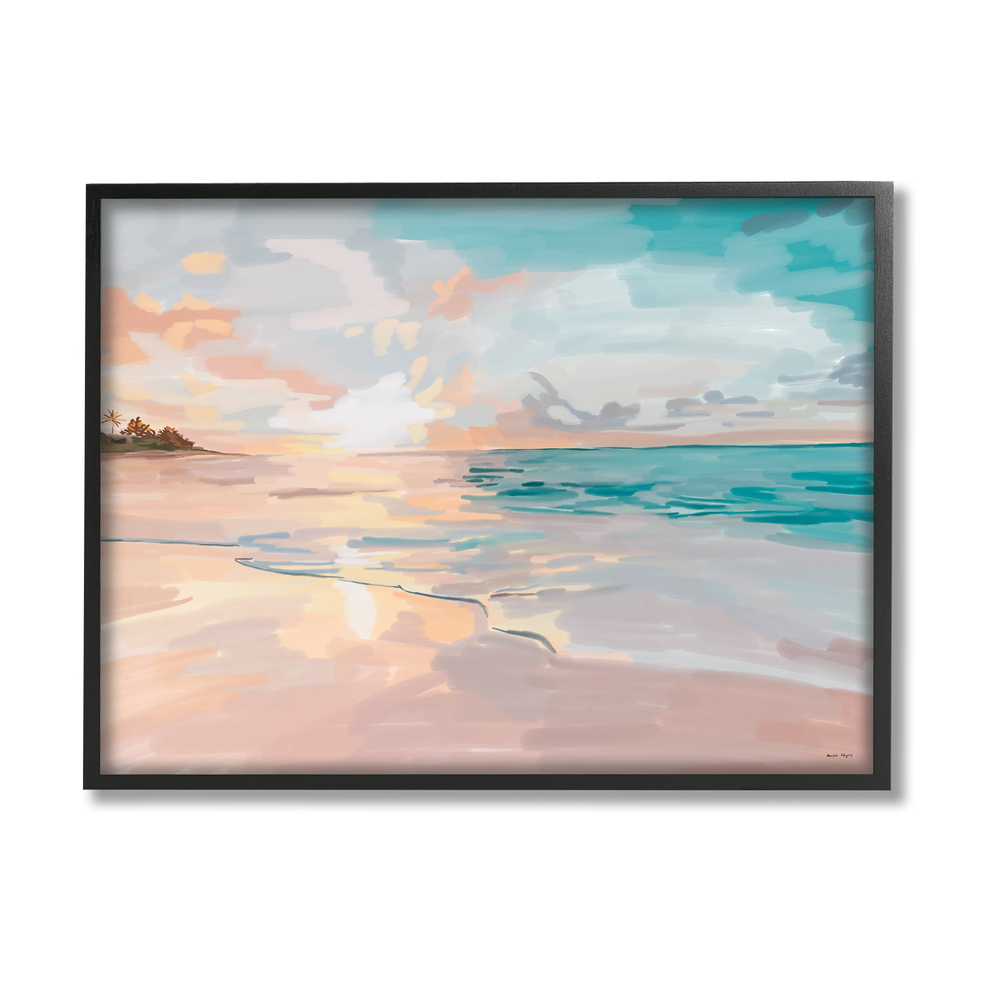 Stupell Industries Abstract Beach Sunset Nature Painting Black Framed Art Print Wall Art, 20 x 16