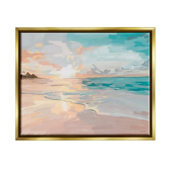 Stupell Industries Abstract Beach Sunset Nature Painting Gold Floater Framed Art Print Wall Art, 21 x 17