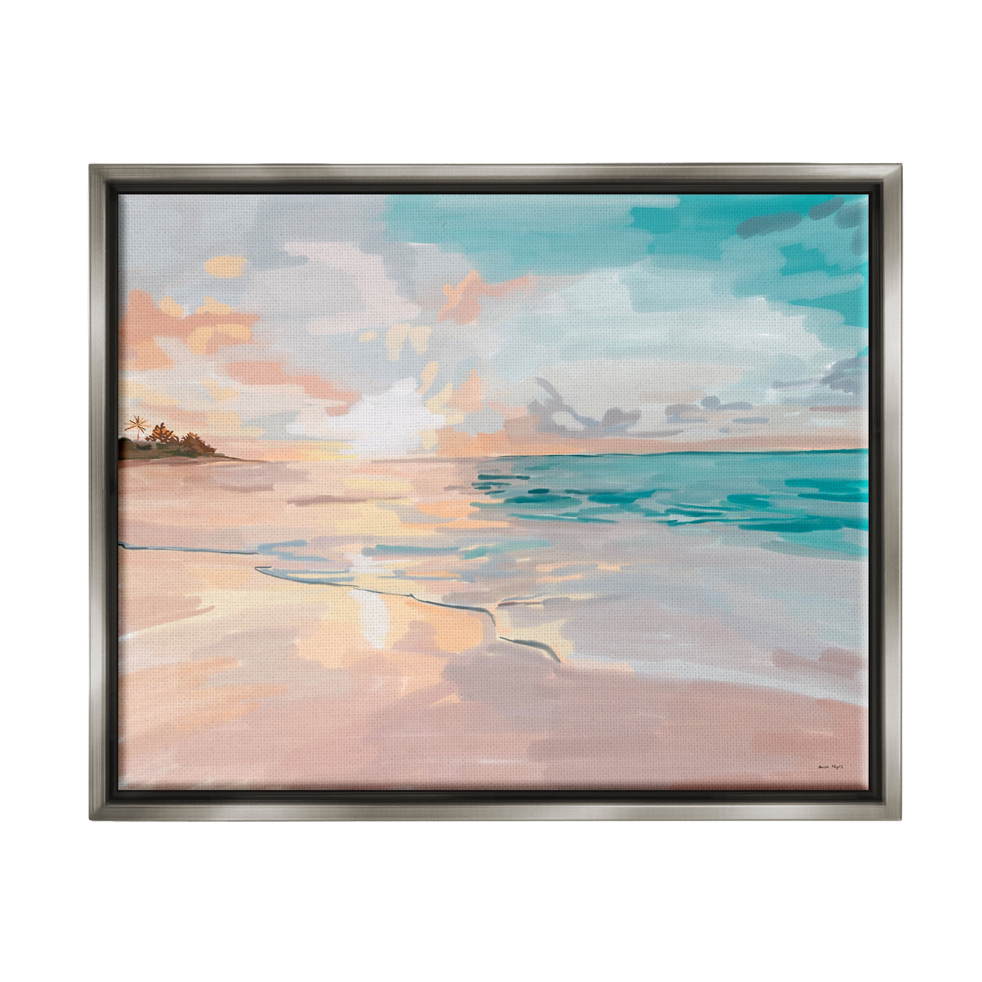 Stupell Industries Abstract Beach Sunset Nature Painting Gray Floater Framed Art Print Wall Art, 31 x 25