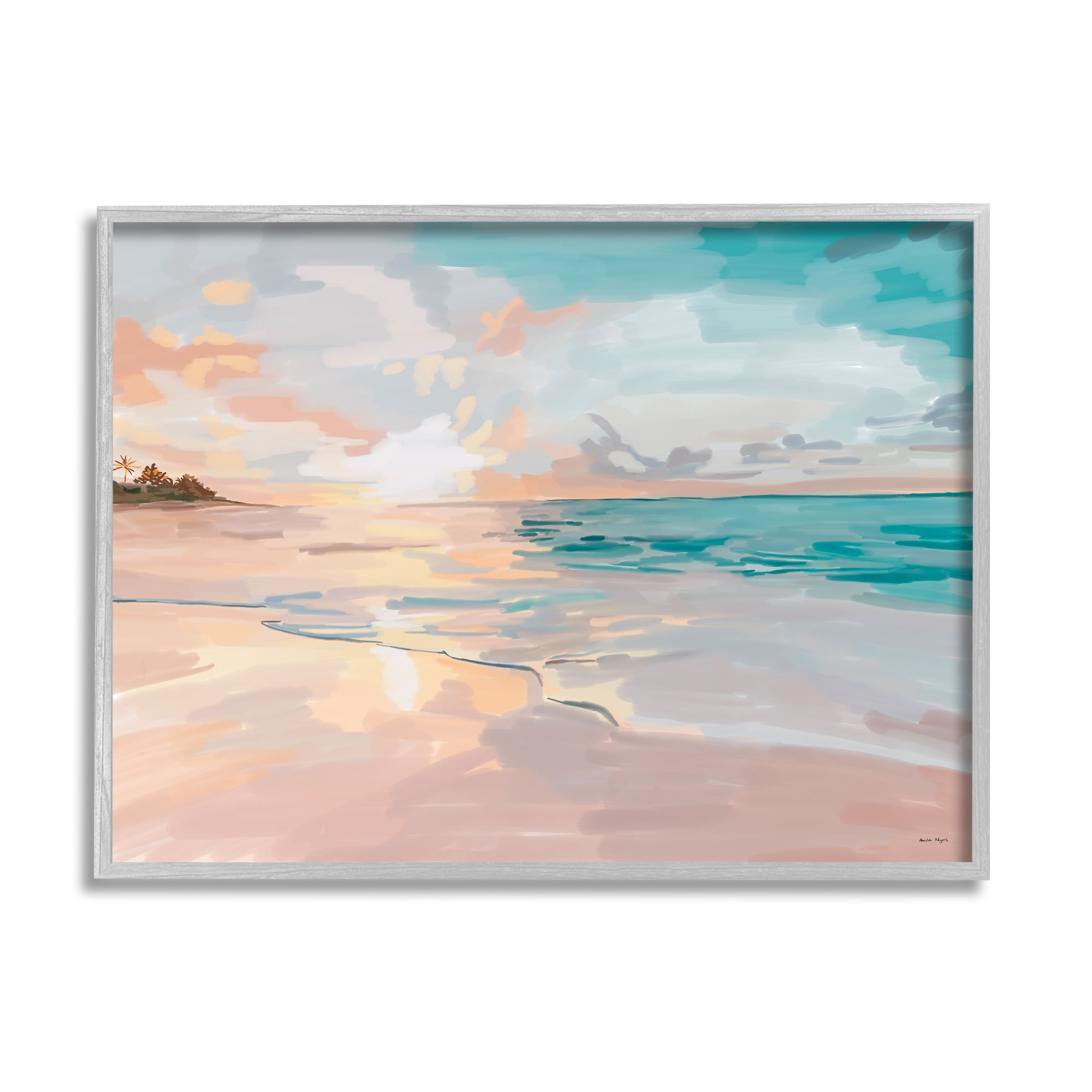 Stupell Industries Abstract Beach Sunset Nature Painting Gray Framed Art Print Wall Art, 14 x 11