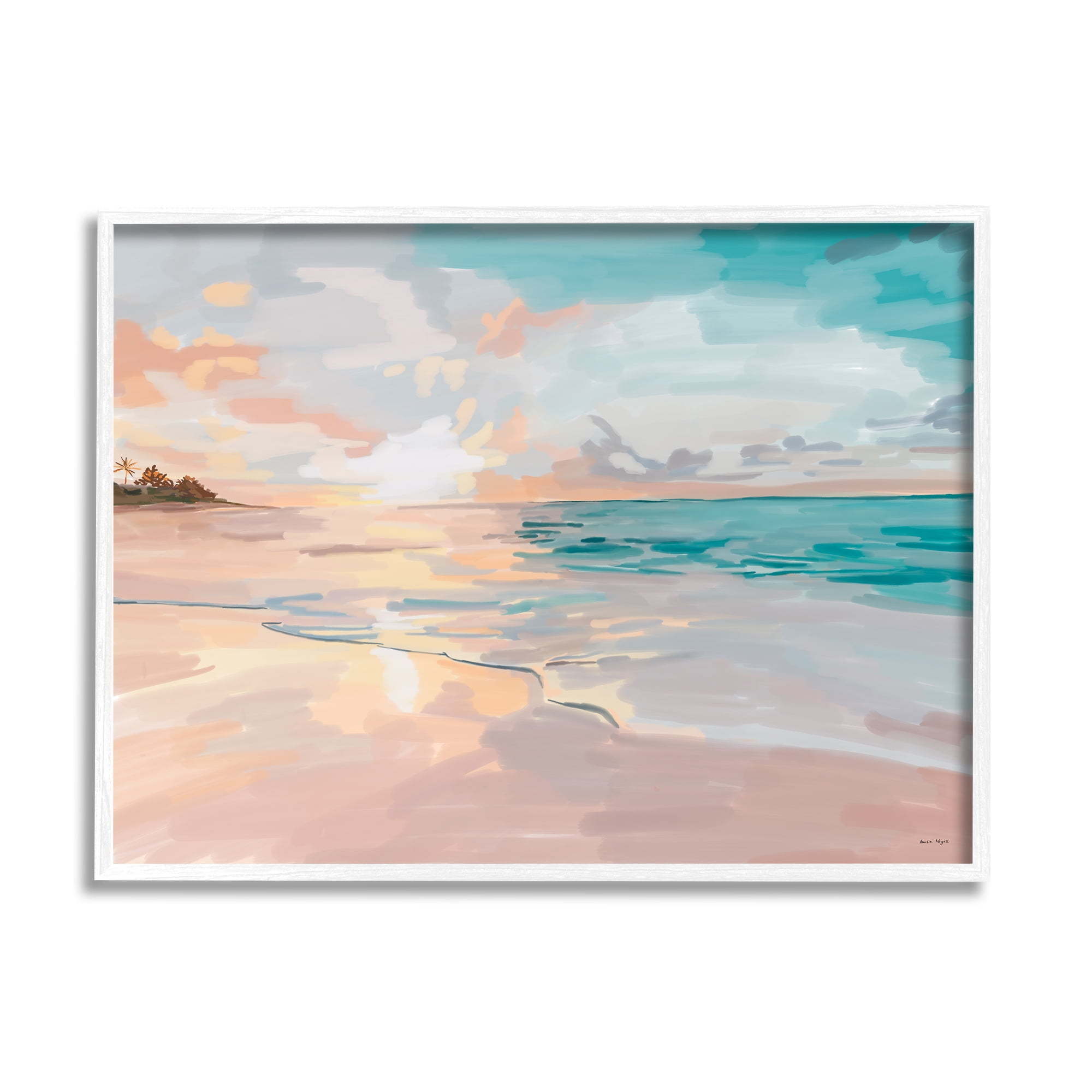 Stupell Industries Abstract Beach Sunset Nature Painting White Framed Art Print Wall Art, 30 x 24