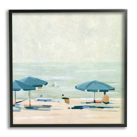 Stupell Industries Abstract Beach Umbrellas on Shore Coastal Painting Black Framed Art Print Wall Art