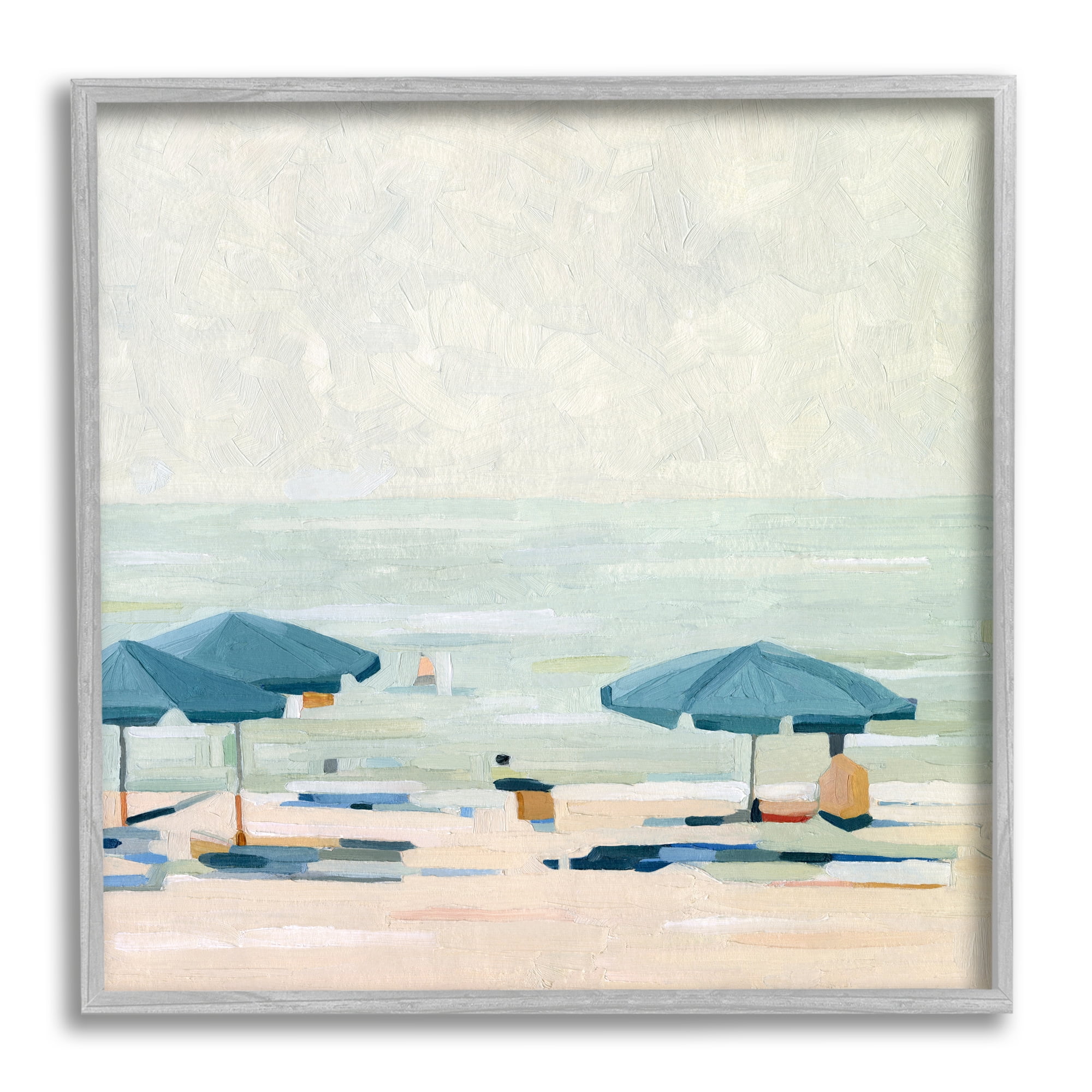 Stupell Industries Abstract Beach Umbrellas on Shore Coastal Painting Gray Framed Art Print Wall Art