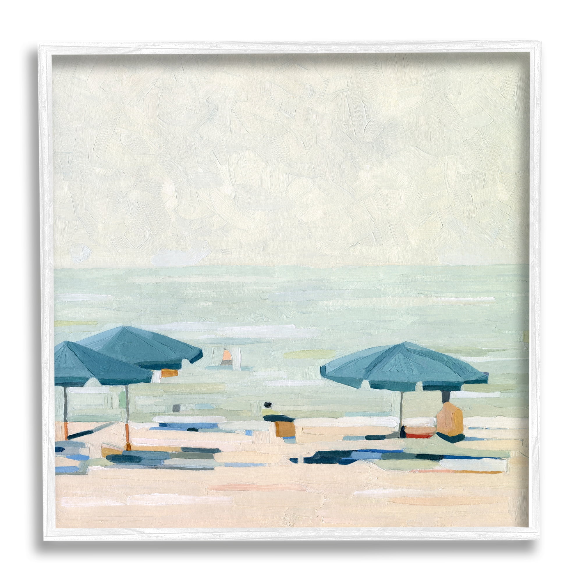 Stupell Industries Abstract Beach Umbrellas on Shore Coastal Painting White Framed Art Print Wall Art