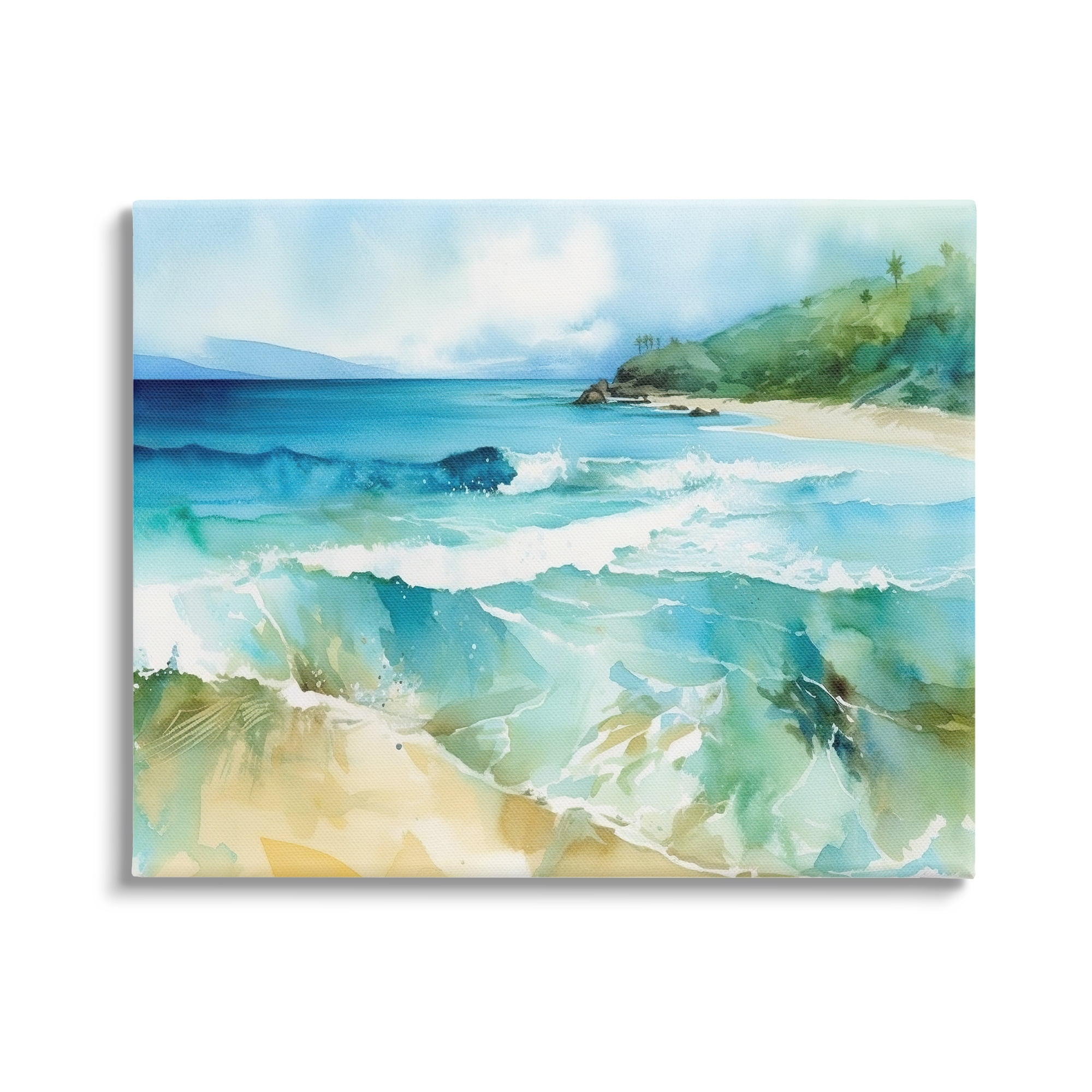 Stupell Industries Abstract Beach Waves Landscape Painting Gallery Wrapped Canvas Art Print Wall Art, 40 x 30