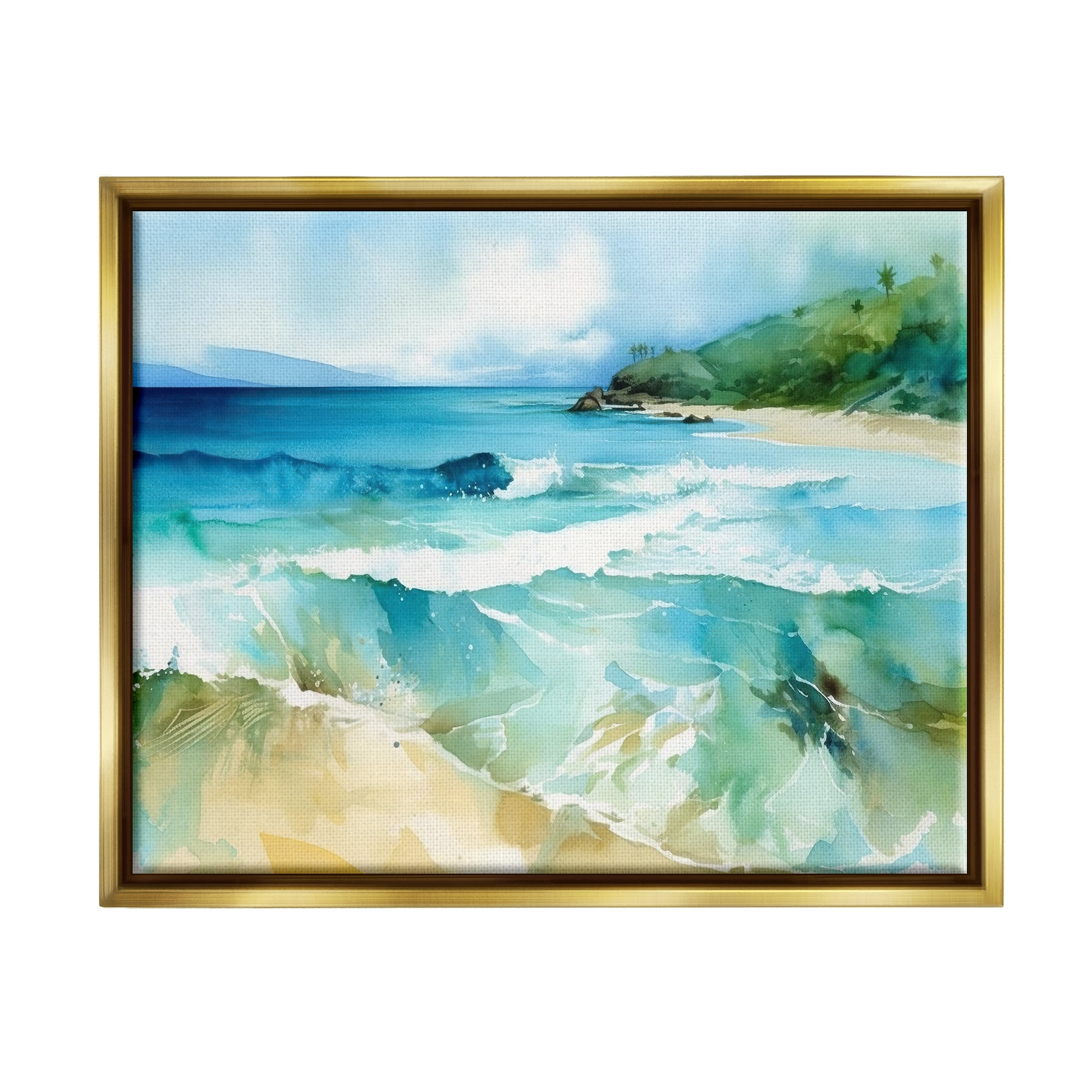 Stupell Industries Abstract Beach Waves Landscape Painting Gold Floater Framed Canvas Art Print Wall Art, 31 x 25
