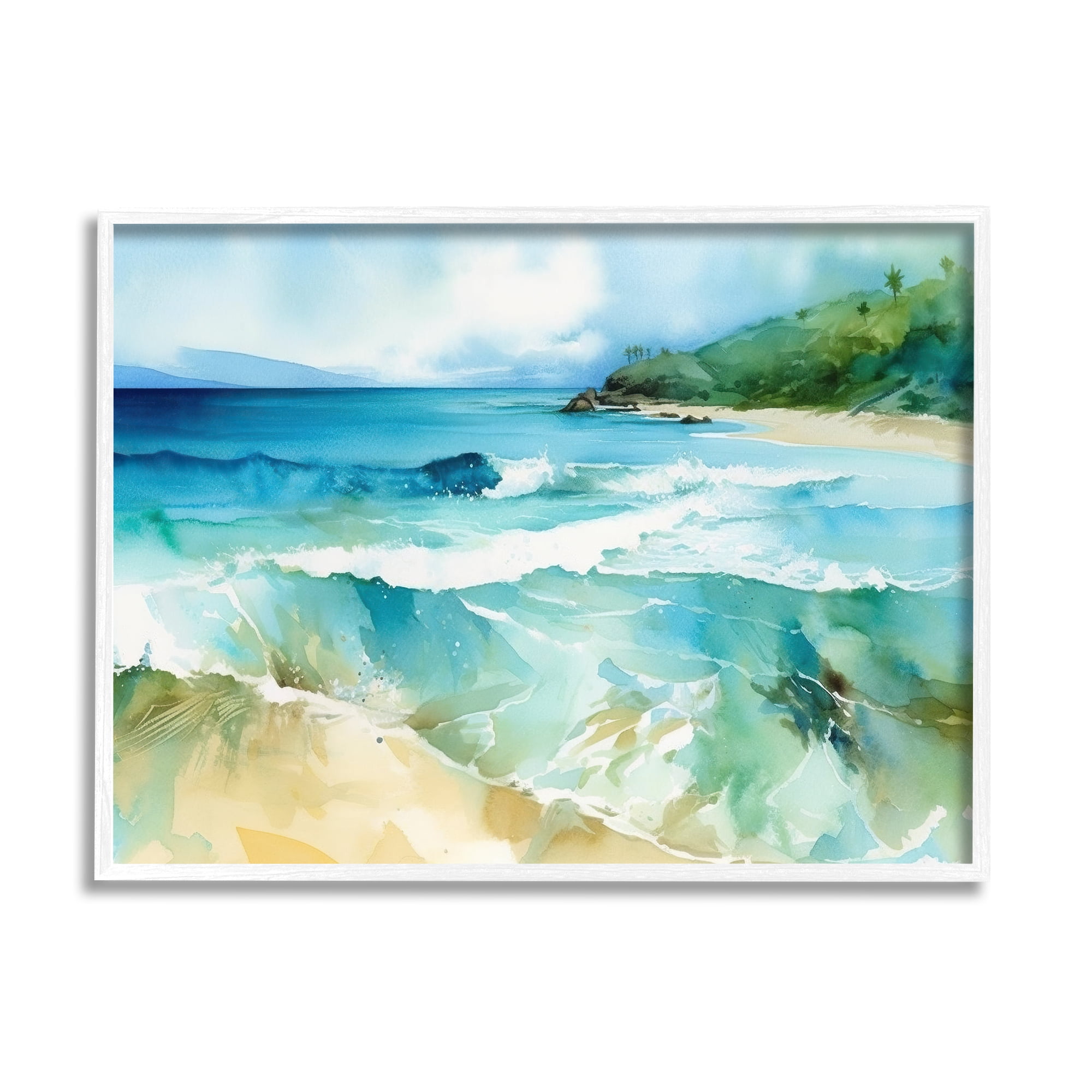Stupell Industries Abstract Beach Waves Landscape Painting White Framed Art Print Wall Art, 20 x 16