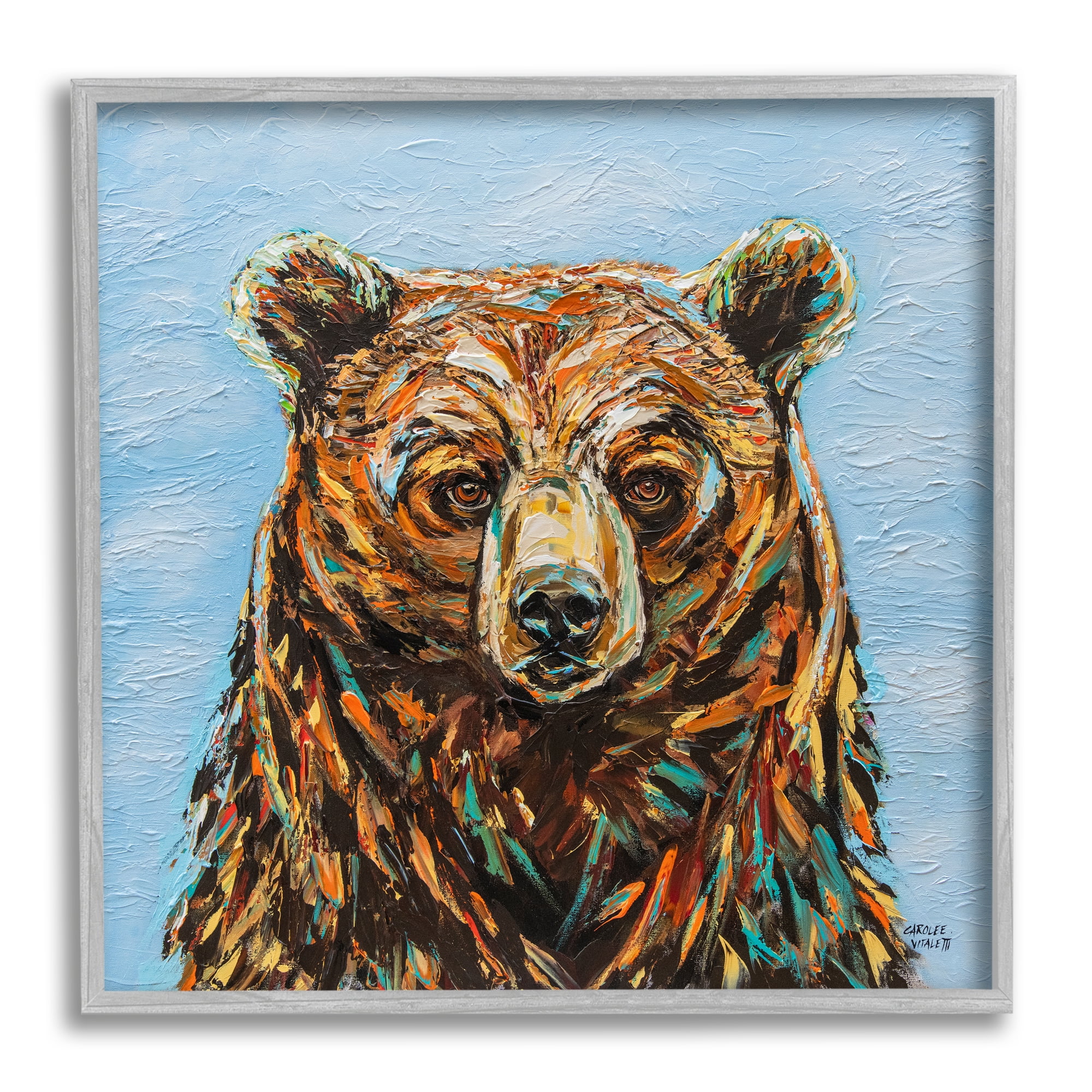 Stupell Industries Abstract Bear Portrait Animals & Insects Painting Gray Framed Art Print Wall Art, 24 x 24