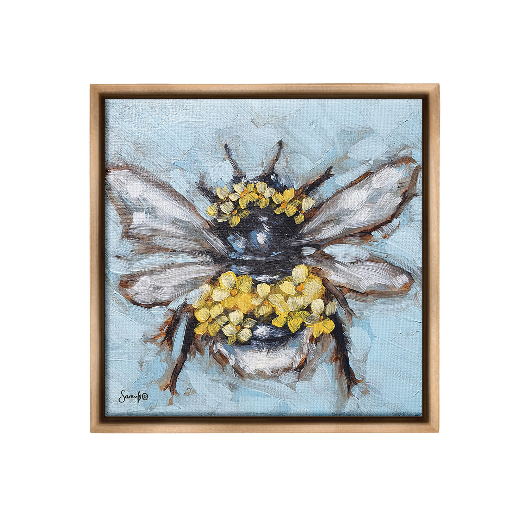 Stupell Industries Abstract Bee with Flowers Animals & Insects Painting Brown Floater Framed Canvas Art Print Wall Art, 18 x 18