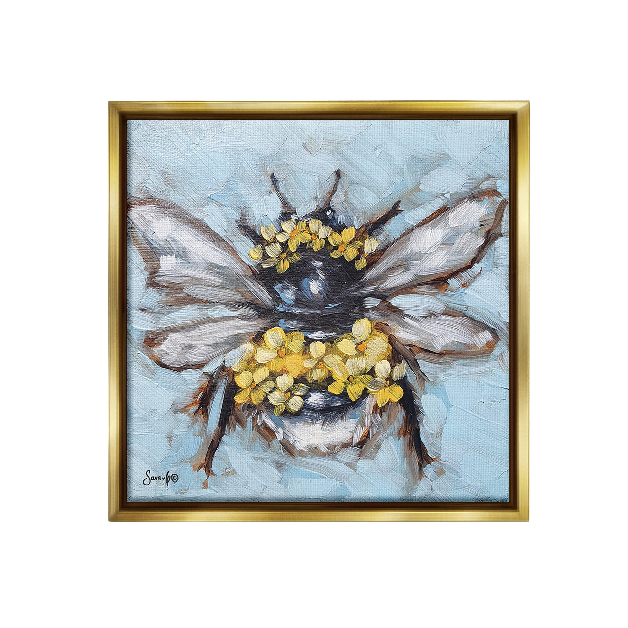 Stupell Industries Abstract Bee with Flowers Animals & Insects Painting Gold Floater Framed Canvas Art Print Wall Art, 25 x 25