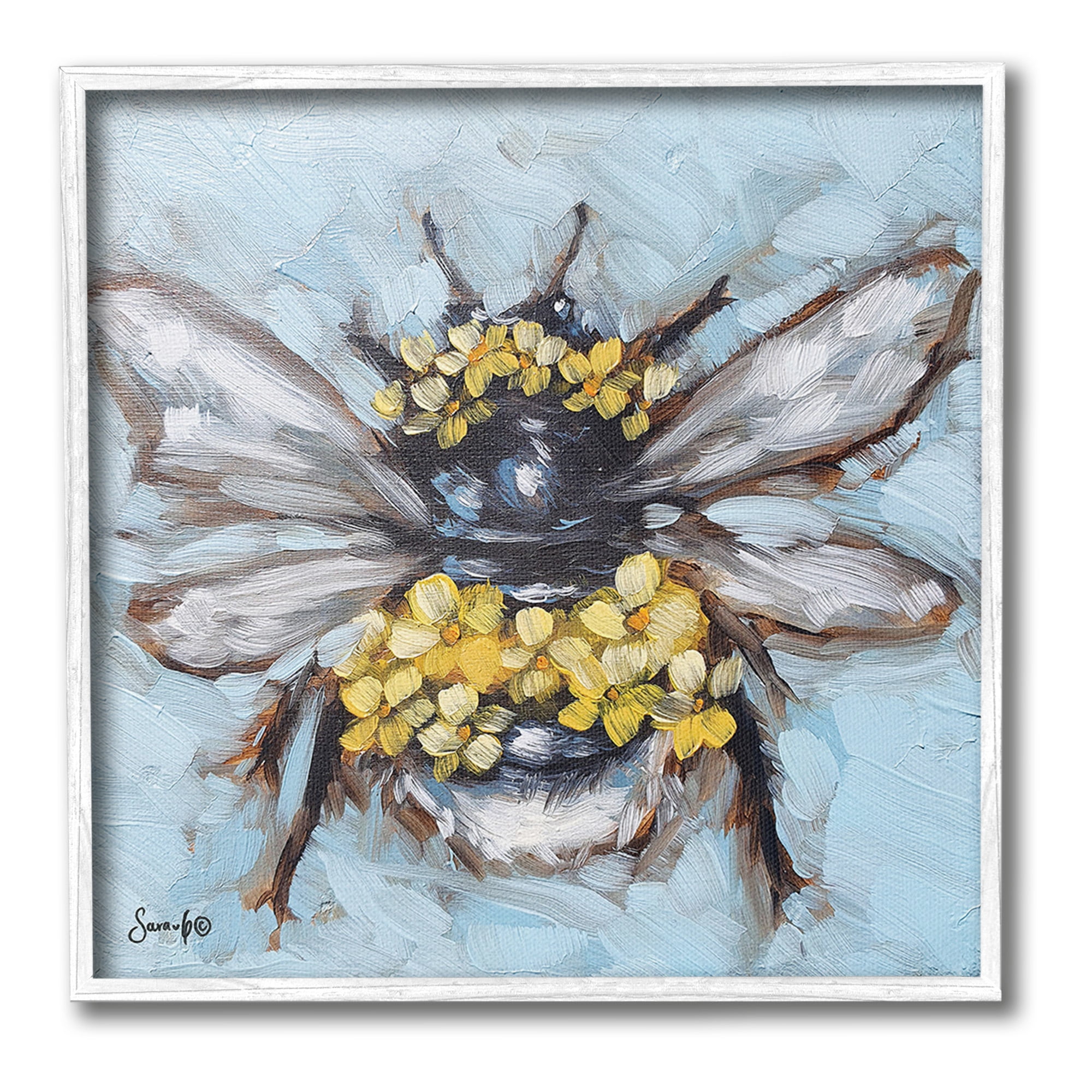 Stupell Industries Abstract Bee with Flowers Animals & Insects Painting White Framed Art Print Wall Art, 12 x 12
