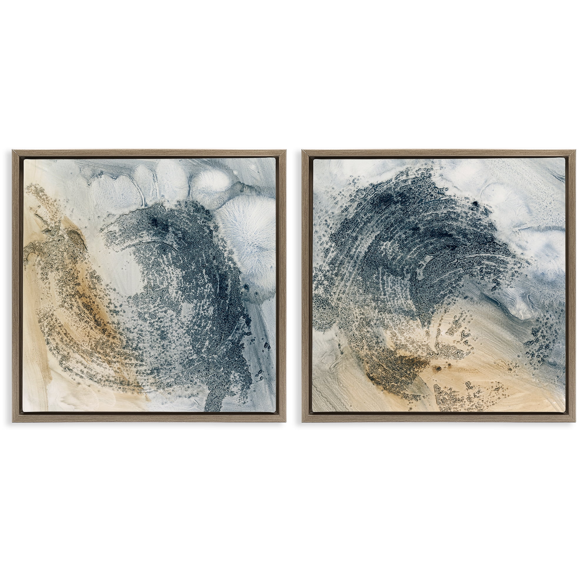 Stupell Industries Abstract Beige Blue Wave Abstract Painting Brown Floater Framed Canvas Art Print Wall Art, 18 x 18, Set of 2