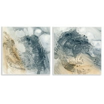 Stupell Industries Abstract Beige Blue Wave Abstract Painting Unframed Art Print Wall Art, 12 x 12, Set of 2