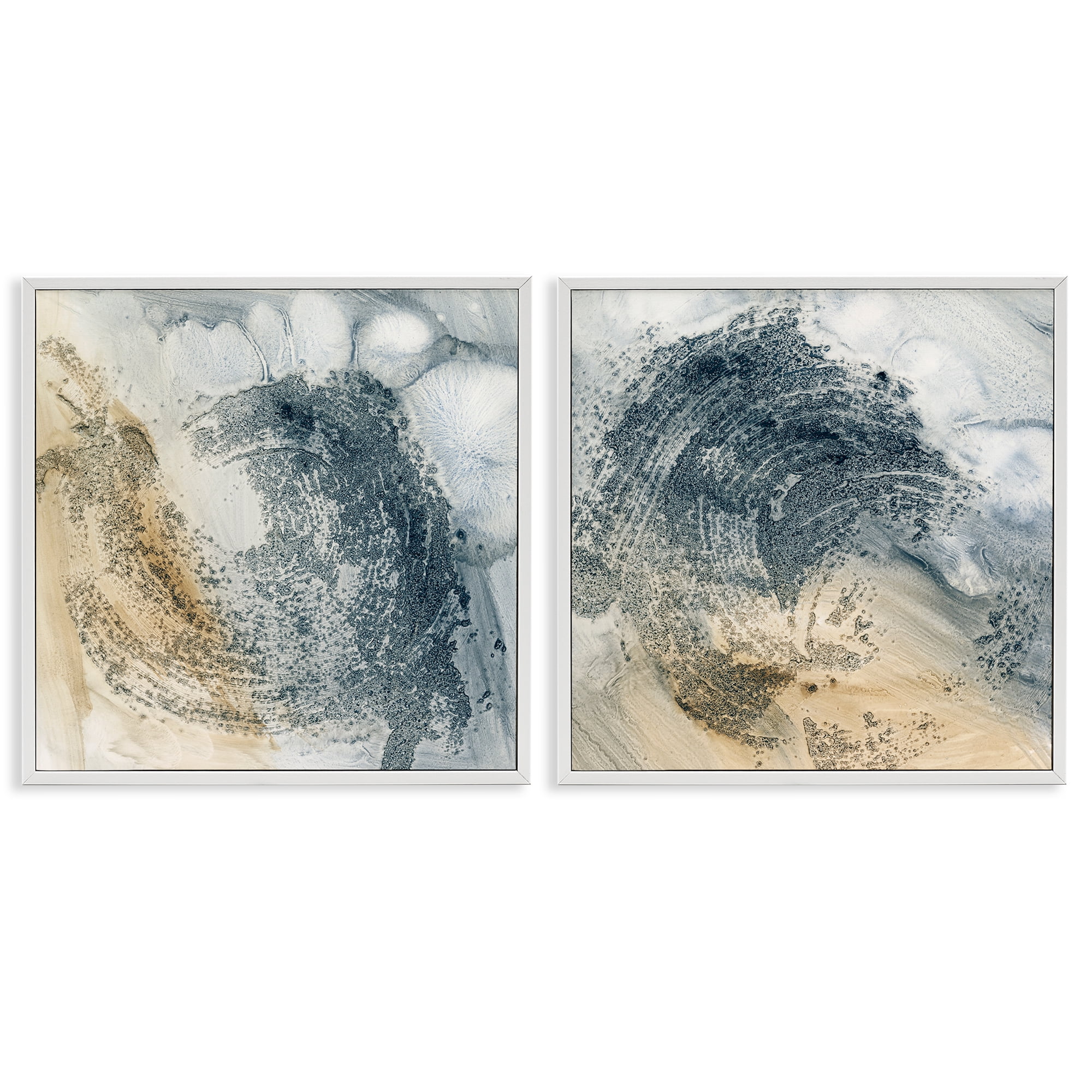 Stupell Industries Abstract Beige Blue Wave Abstract Painting White Framed Art Print Wall Art, 17 x 17, Set of 2