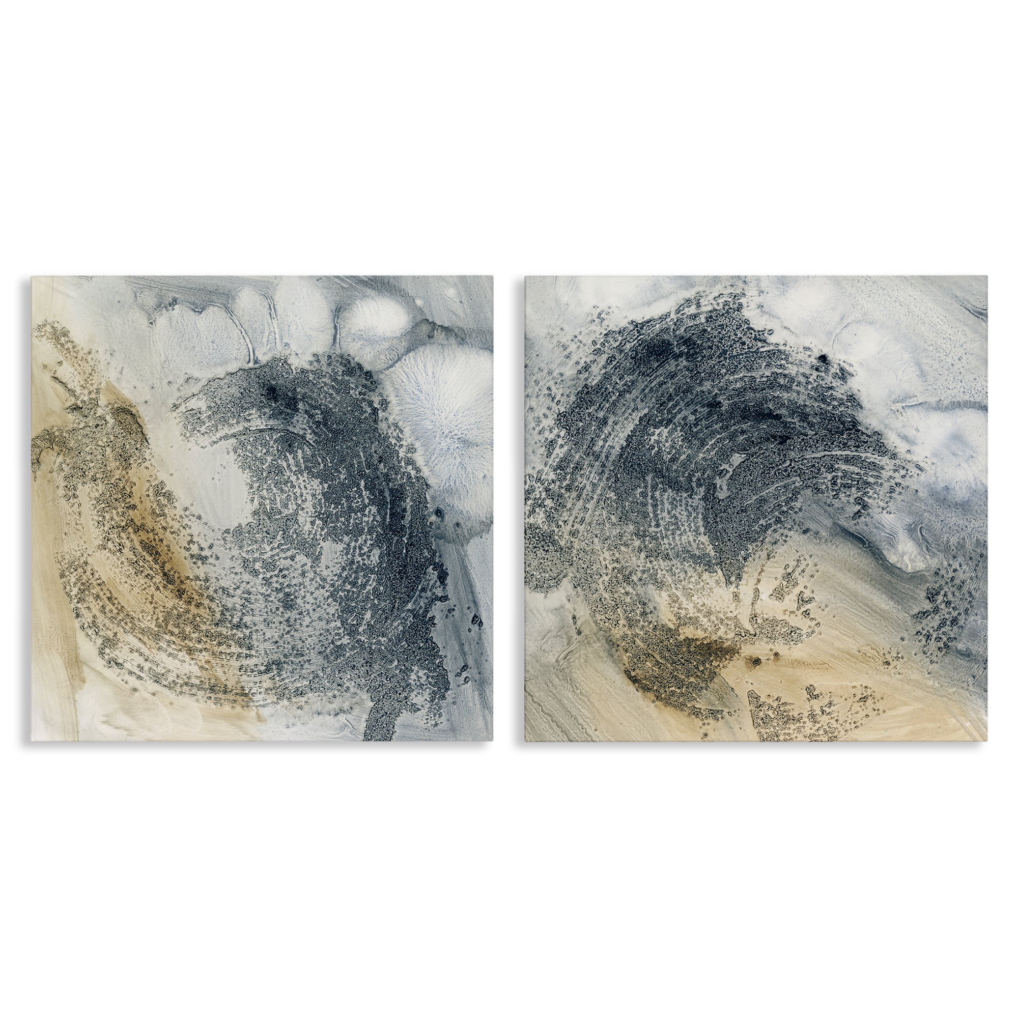 Stupell Industries Abstract Beige Blue Wave Abstract Painting Wrapped Canvas Art Print Wall Art, 24 x 24, Set of 2
