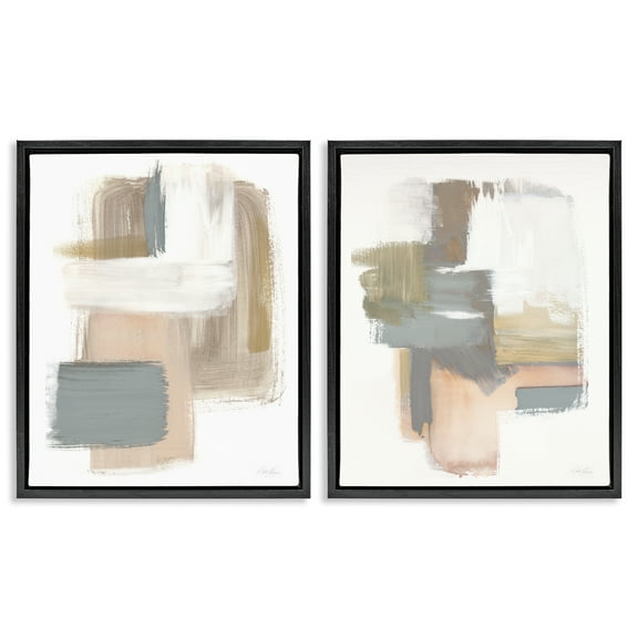 Stupell Industries Abstract Beige Brush Stroked Neutrals Abstract Painting Black Floater Framed Canvas Art Print Wall Art, 17 x 21, Set of 2