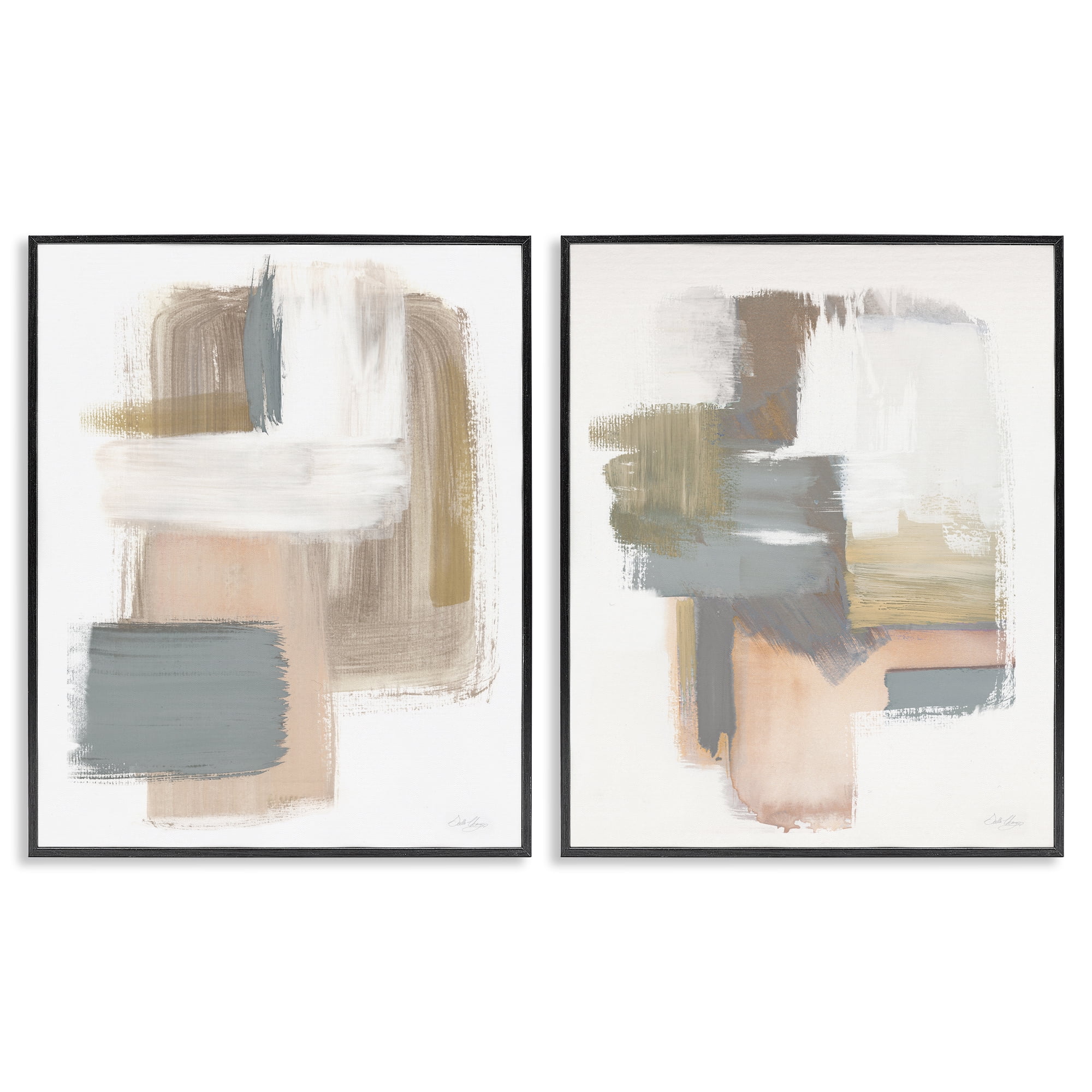 Stupell Industries Abstract Beige Brush Stroked Neutrals Abstract Painting Black Framed Art Print Wall Art, 24 x 30, Set of 2