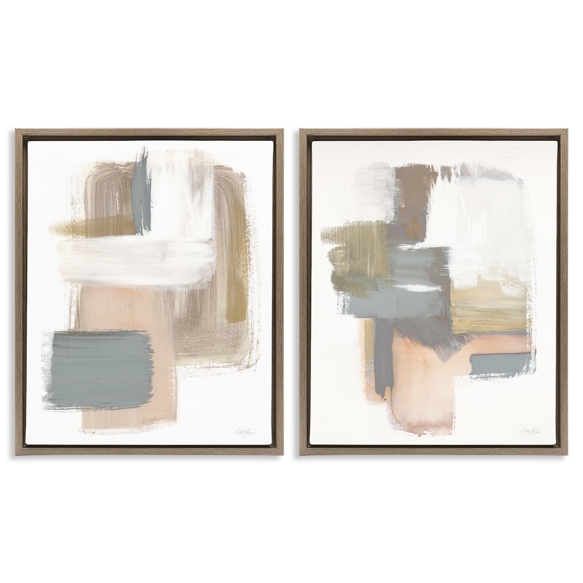 Stupell Industries Abstract Beige Brush Stroked Neutrals Abstract Painting Brown Floater Framed Canvas Art Print Wall Art, 31 x 25, Set of 2