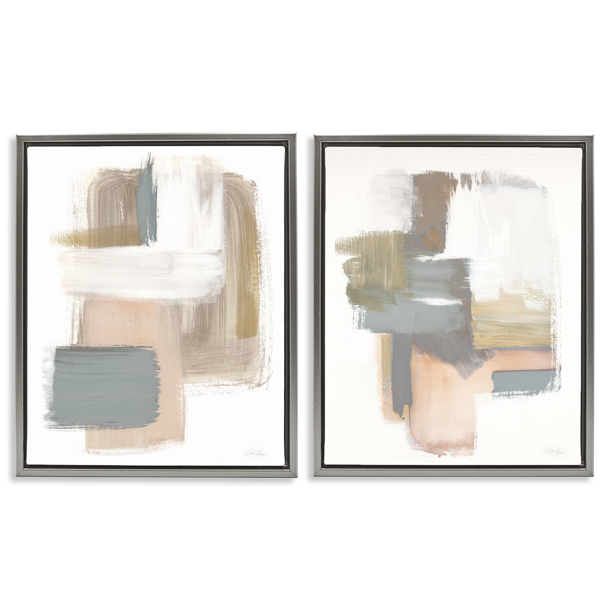 Stupell Industries Abstract Beige Brush Stroked Neutrals Abstract Painting Gray Floater Framed Canvas Art Print Wall Art, 17 x 21, Set of 2