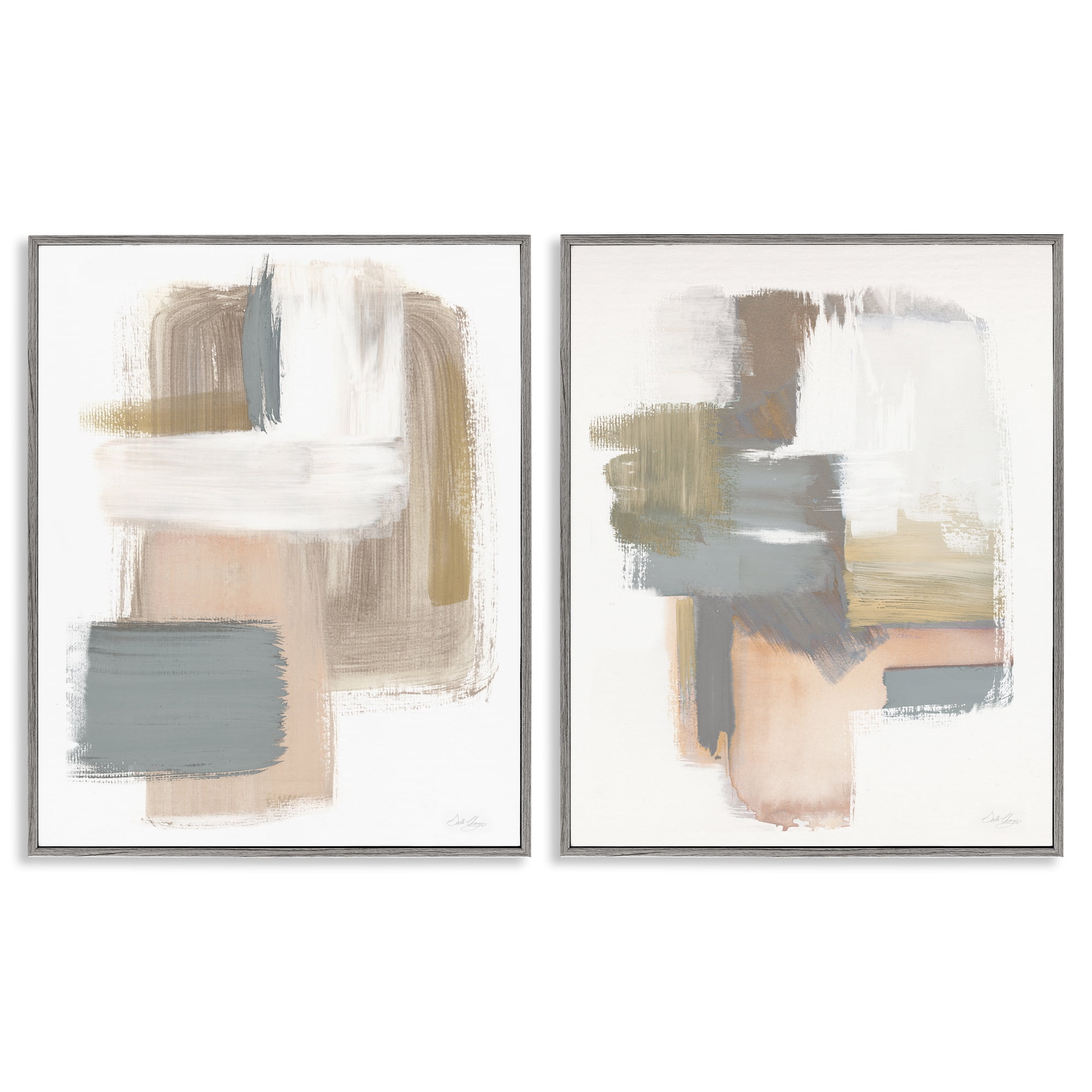 Stupell Industries Abstract Beige Brush Stroked Neutrals Abstract Painting Gray Framed Art Print Wall Art, 11 x 14, Set of 2