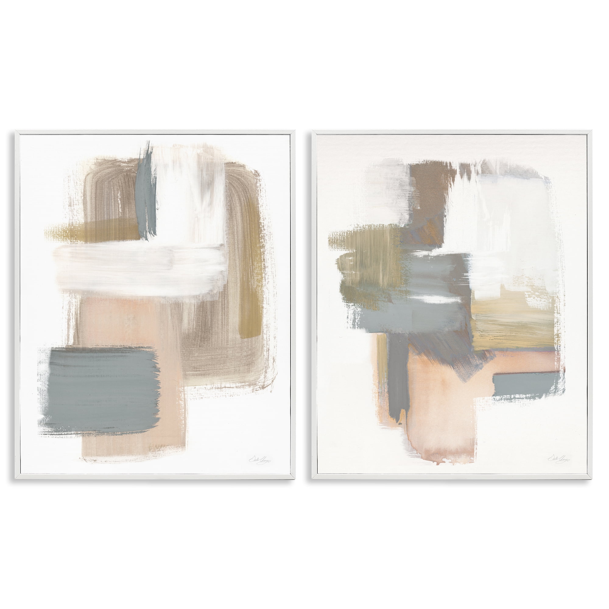 Stupell Industries Abstract Beige Brush Stroked Neutrals Abstract Painting White Framed Art Print Wall Art, 11 x 14, Set of 2