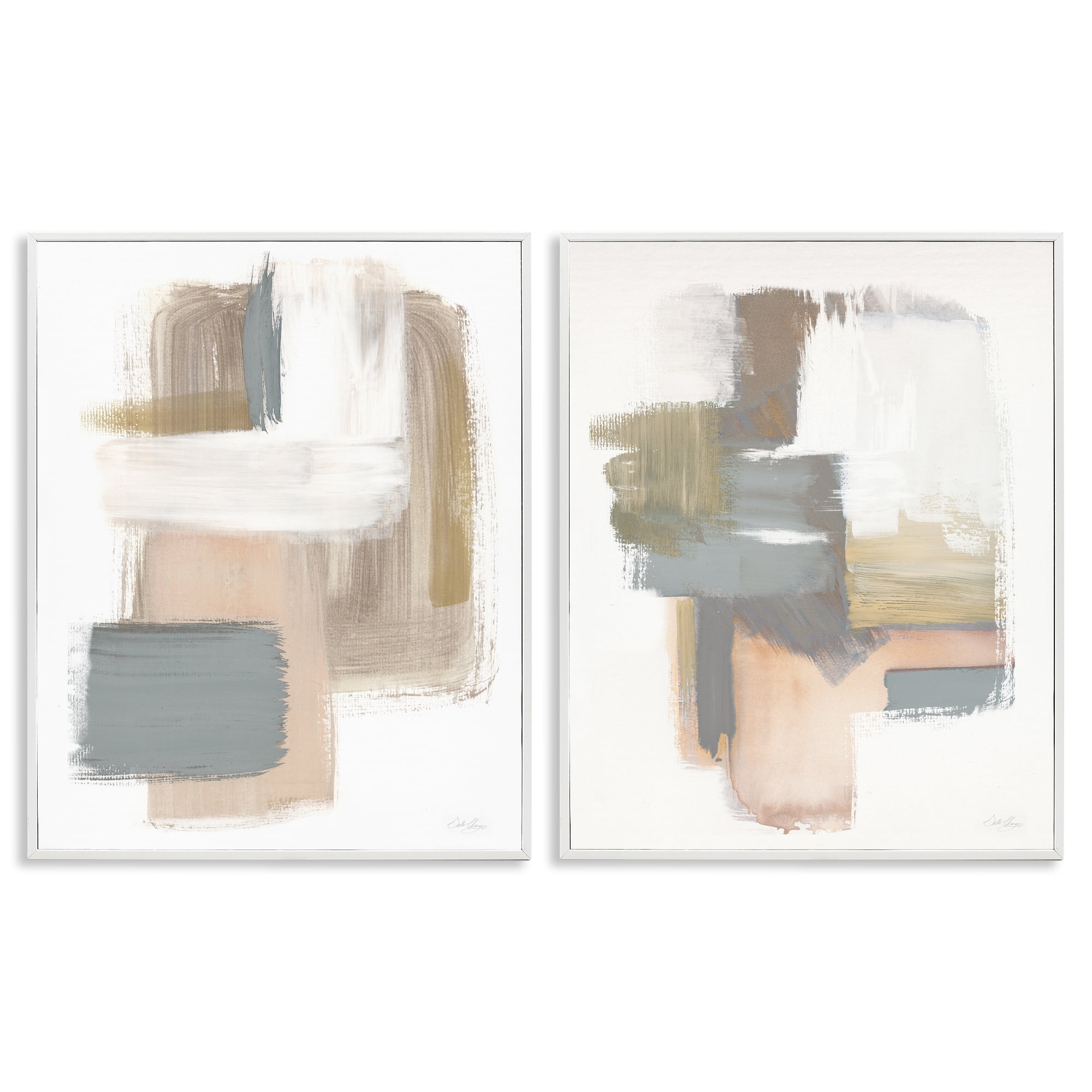 Stupell Industries Abstract Beige Brush Stroked Neutrals Abstract Painting White Framed Art Print Wall Art, 24 x 30, Set of 2